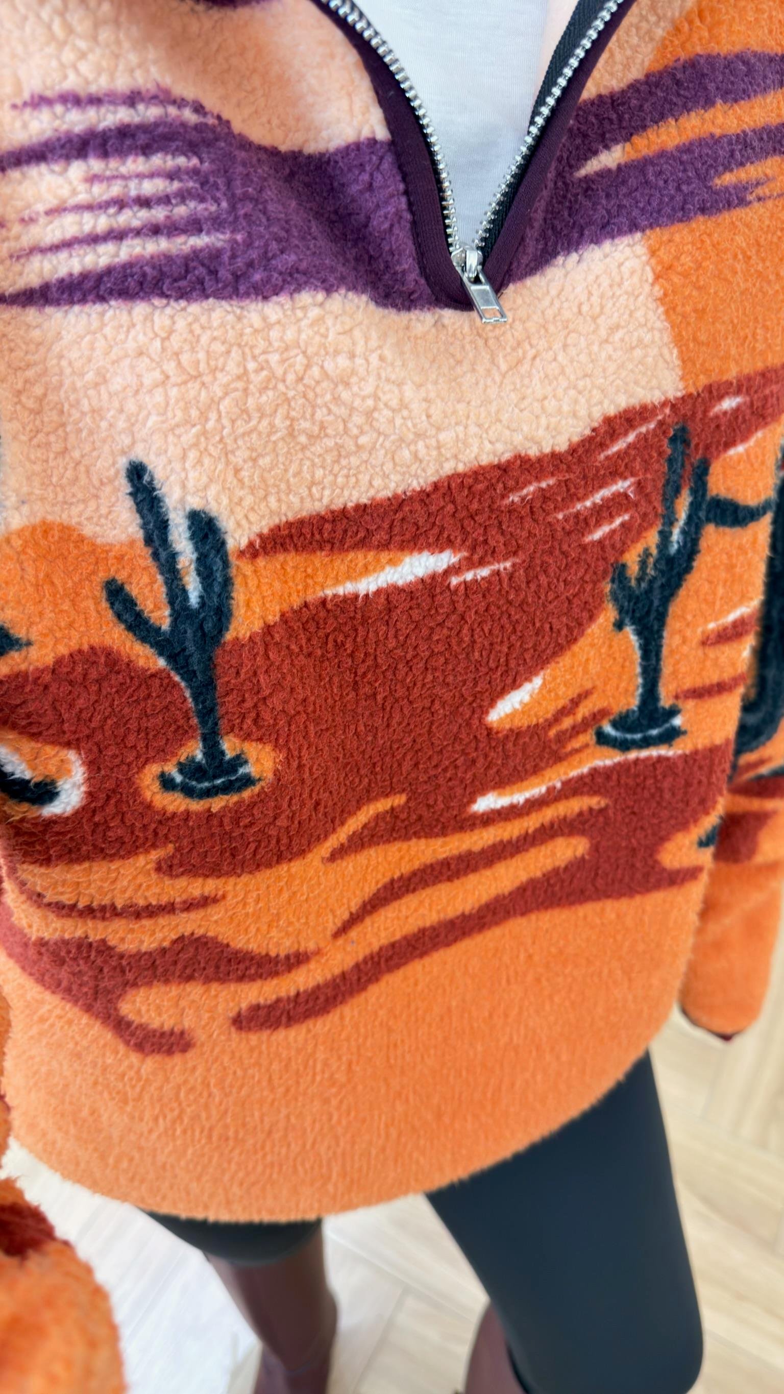 Kaktüs Desenli Turuncu Polar Sweat