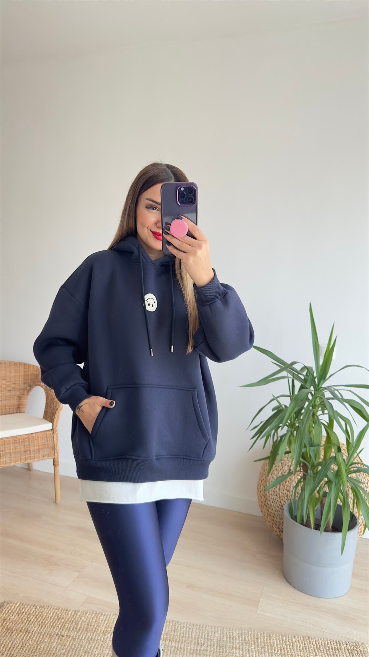 Gülücük Baskılı Şardonlu Lacivert Sweat