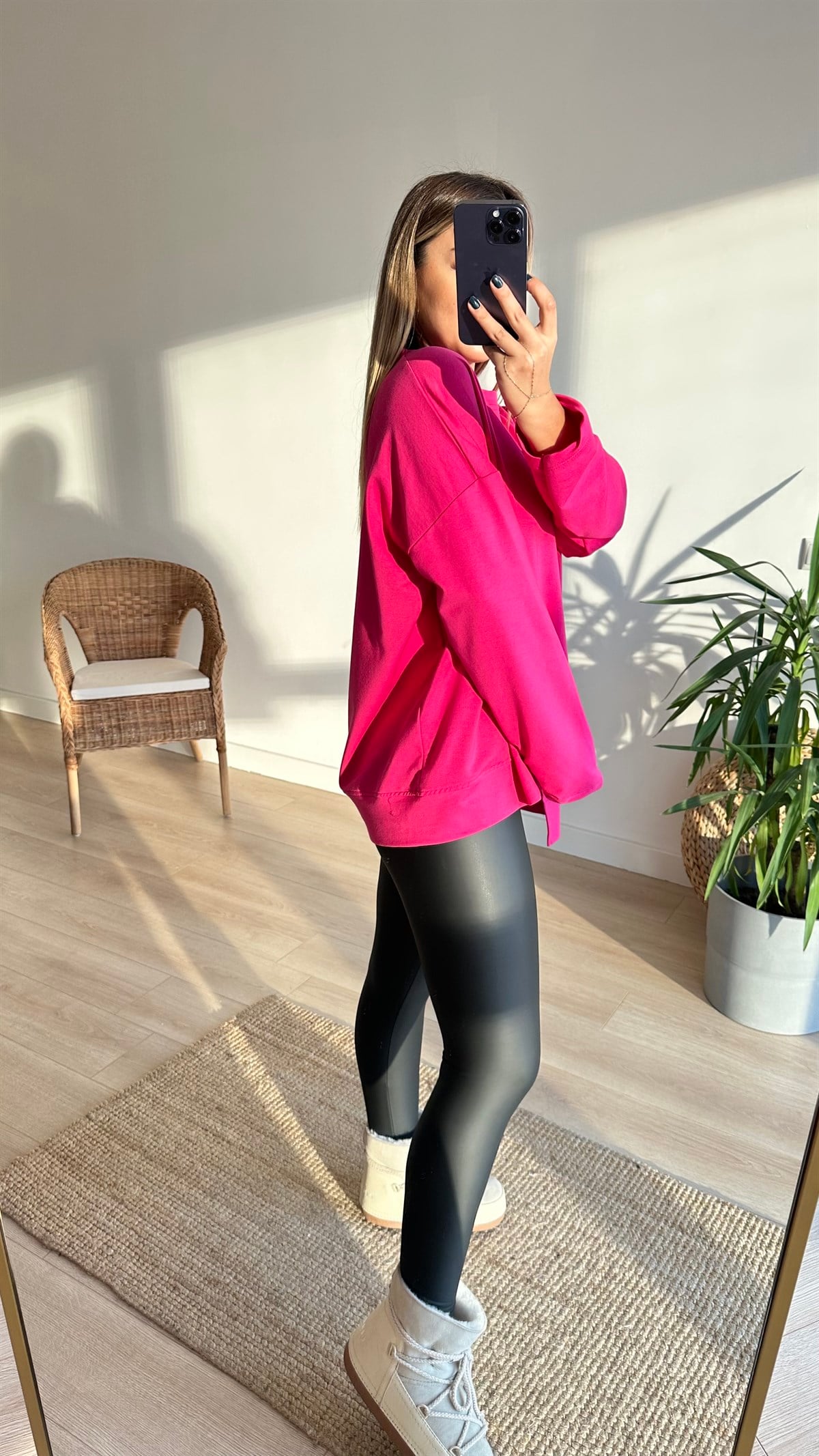 İki İplik Asimetrik Pembe Basic Sweat
