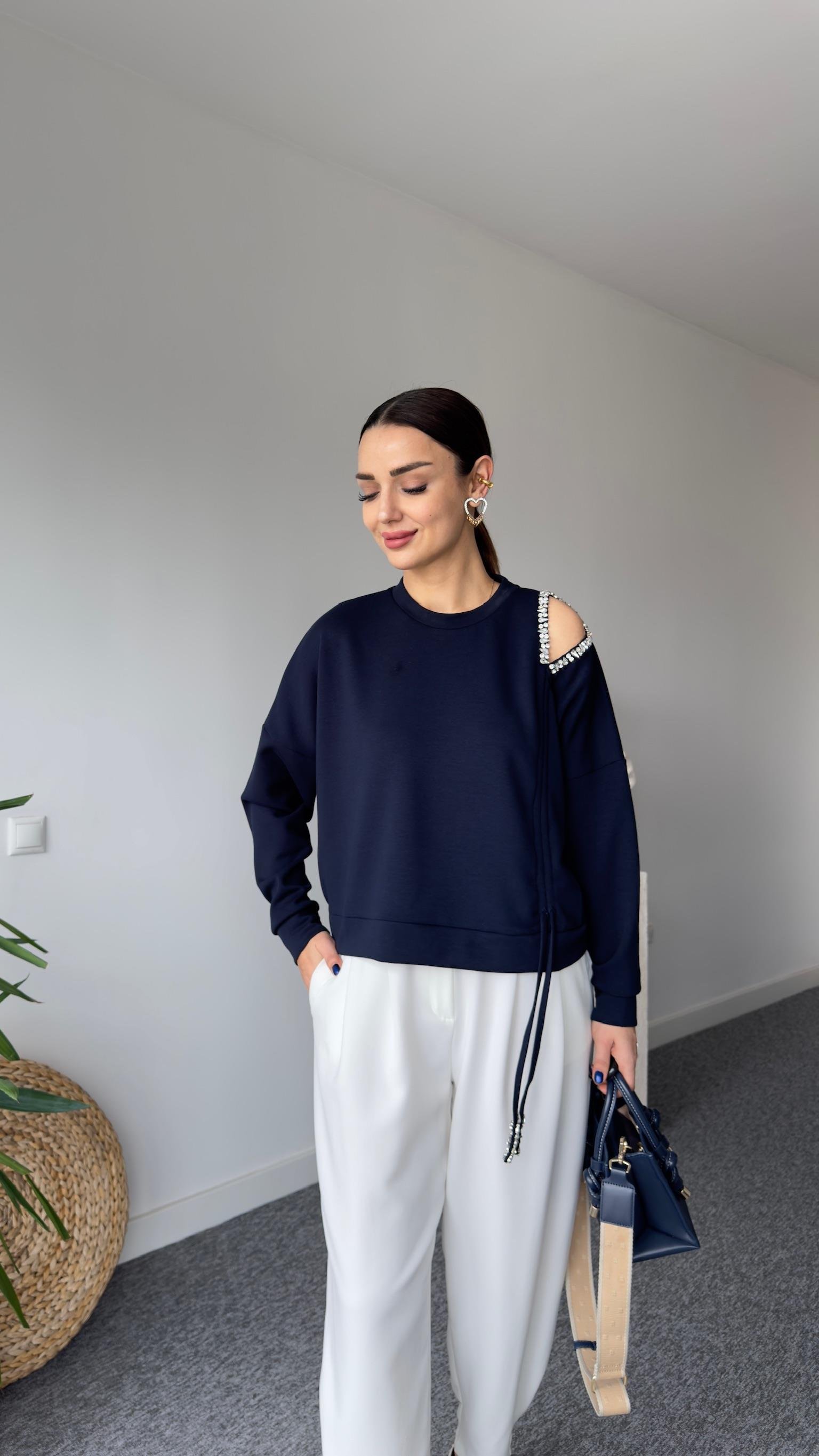Premıum Büzgülü Taş Detay Laci Modal Sweat