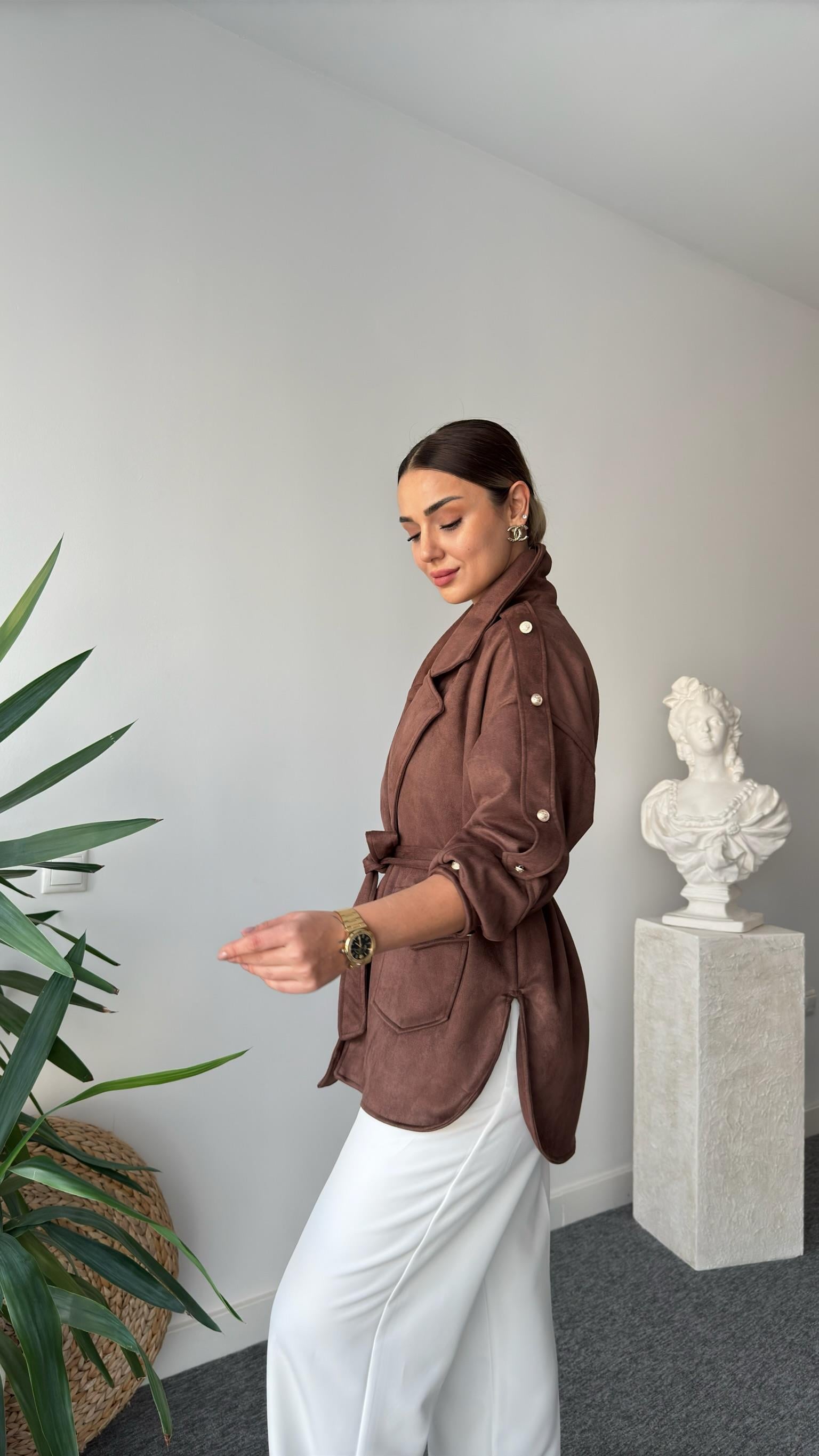 Ziano Kollar Düğmeli Kahve Süet Ceket