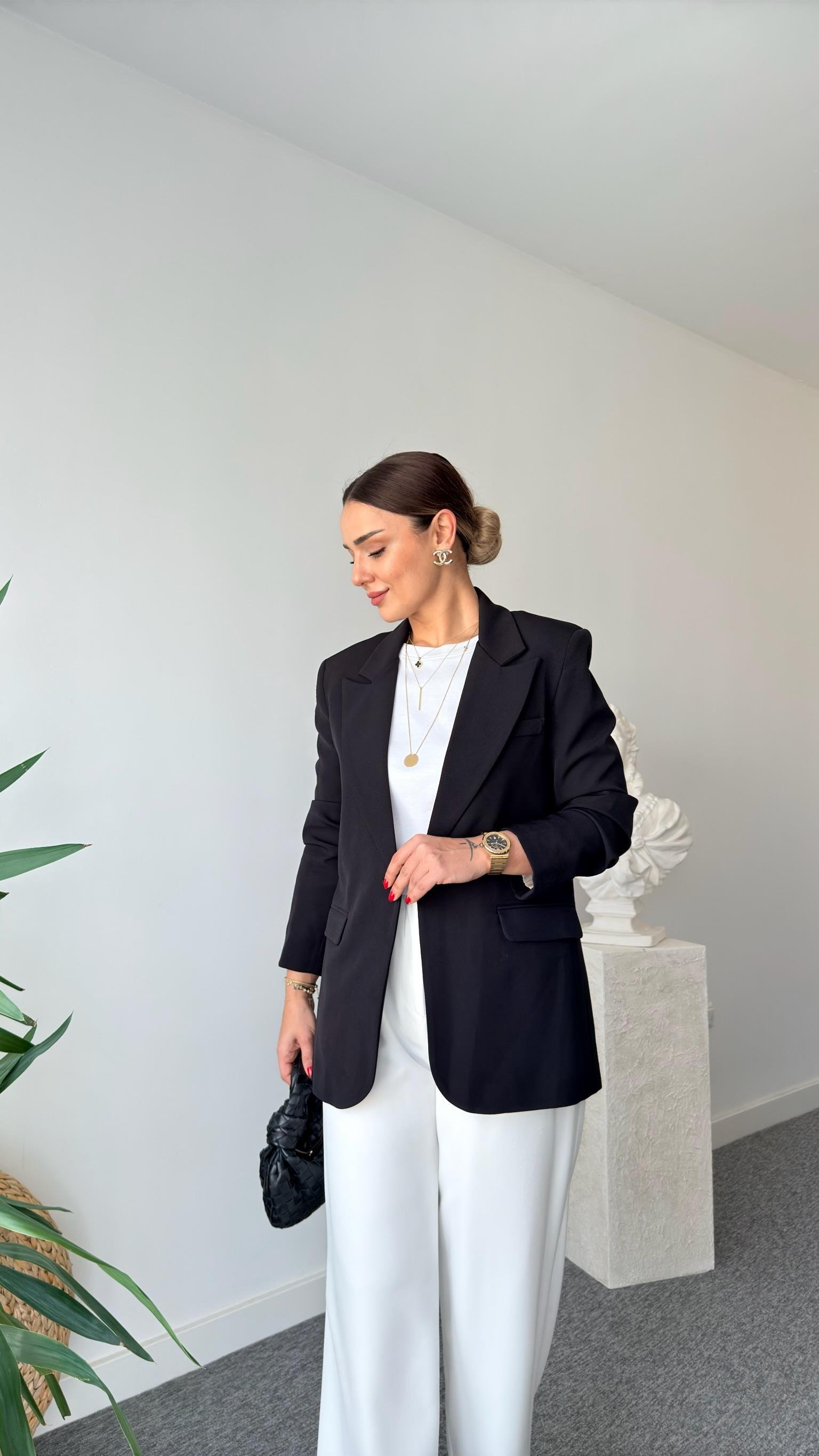 Siyah Tek Düğme Blazer Ceket