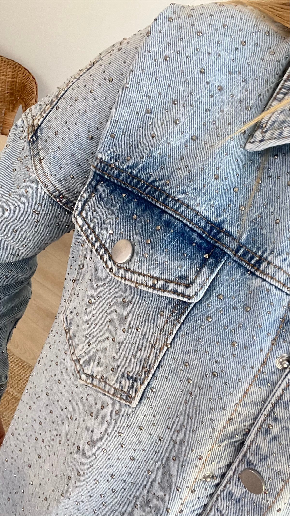 Zara Model Taş Detaylı Jean Ceket