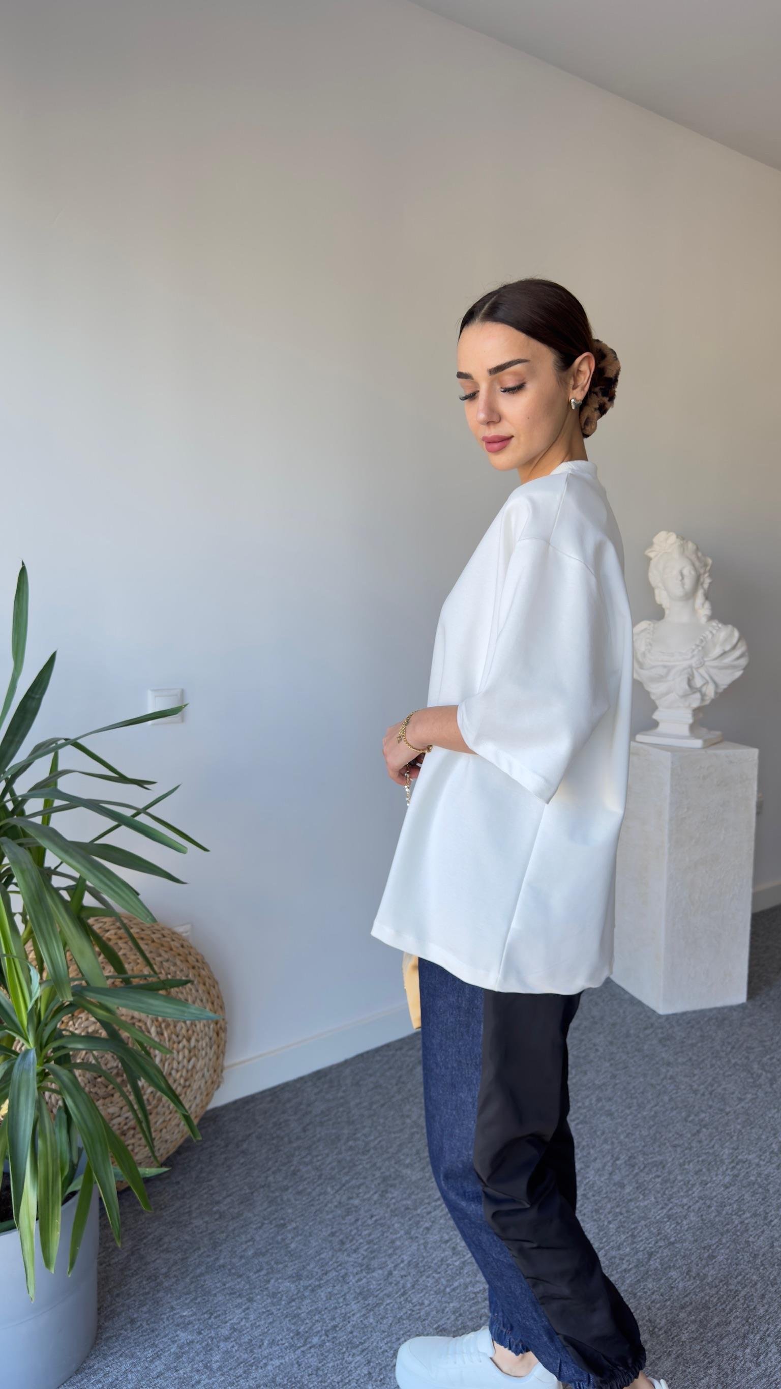 Vatkalı Premıum Beyaz Basic Tshirt