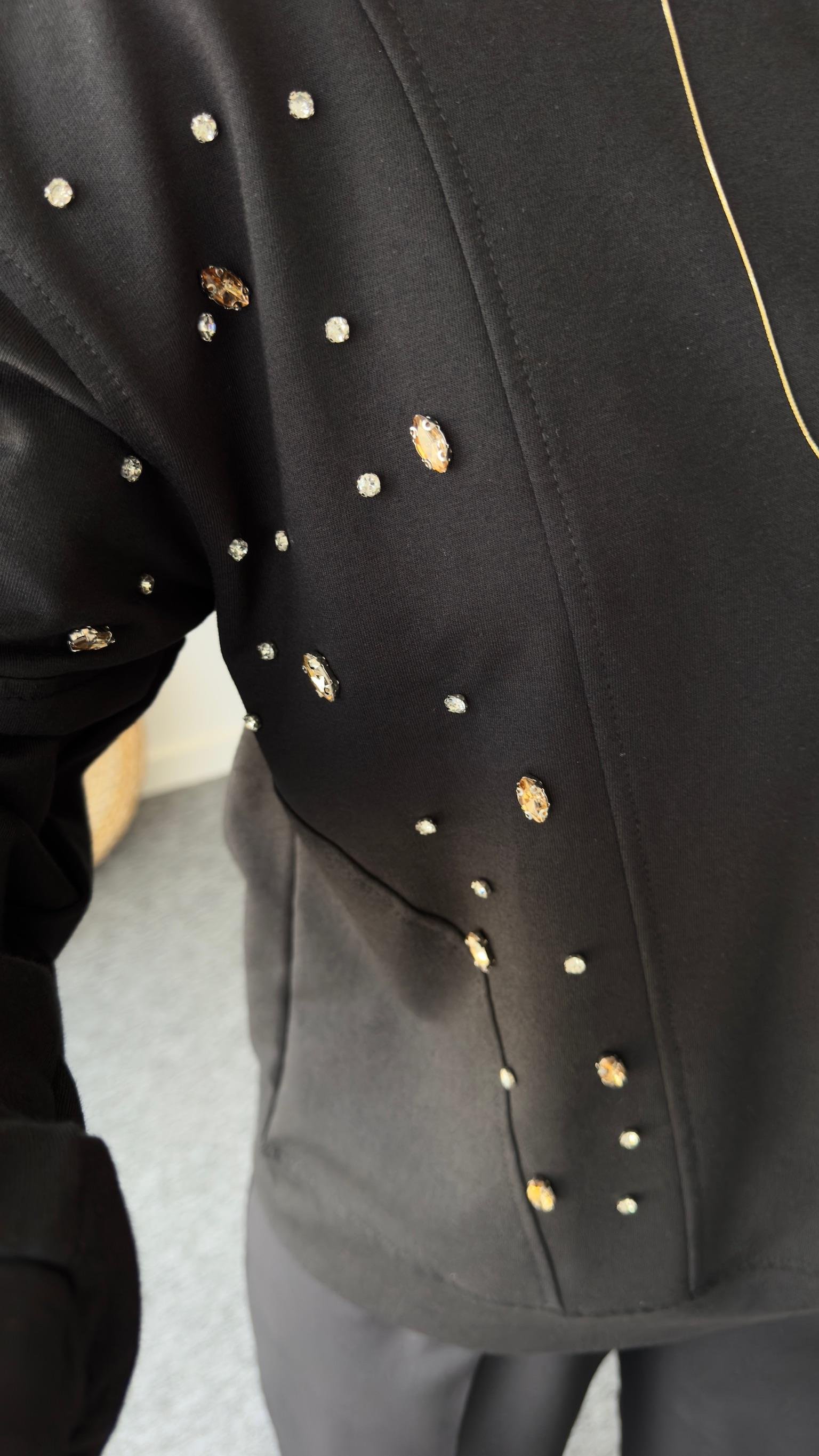 Zack Marka Model Taş Detaylı Siyah Sweatshirt