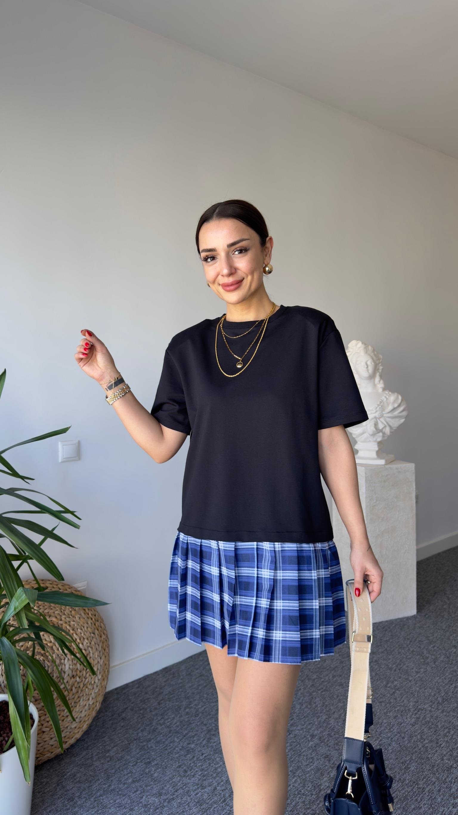 Mavi Piliseli Penye Basic Elbise 