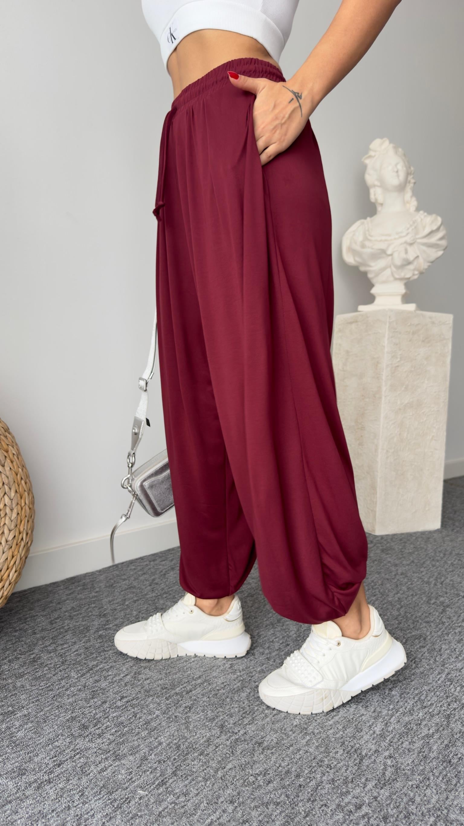 Bordo Pile Detaylı Oys Pantolon