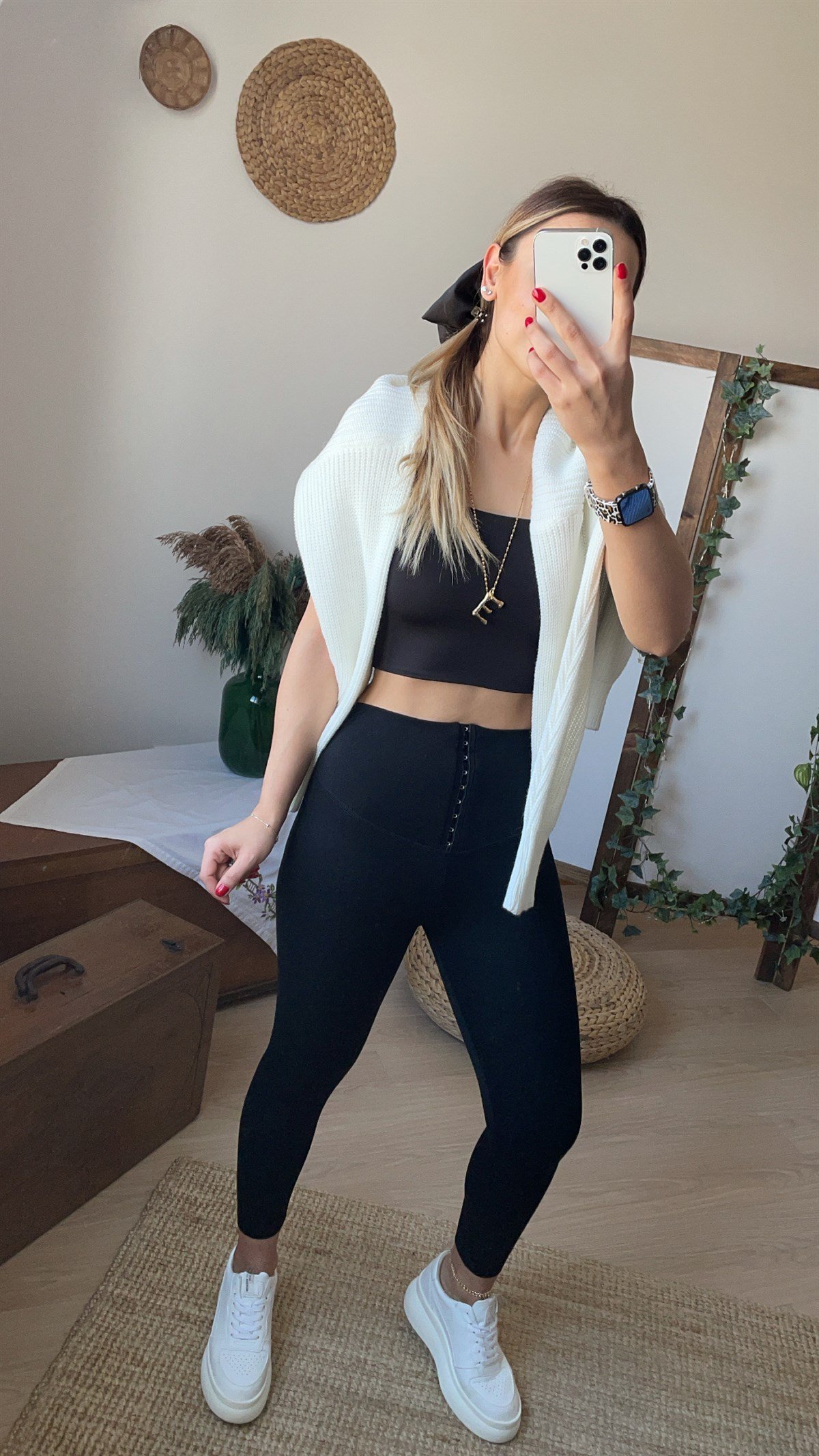 Agraflı Siyah Korse Tayt