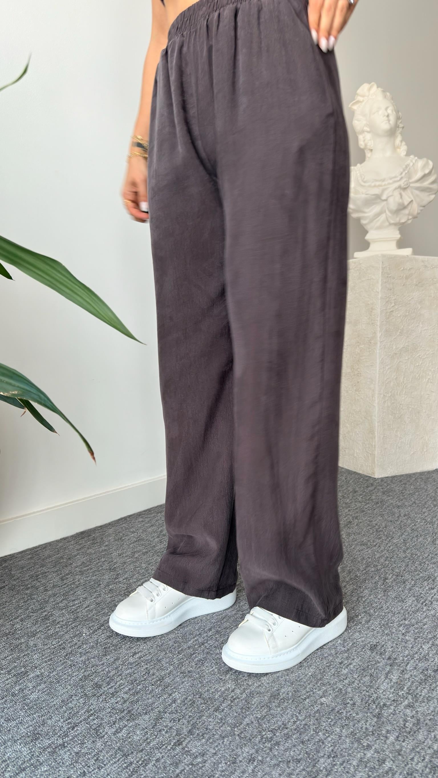 Kahve Elyor Tensel Bluz Pantolon Takım