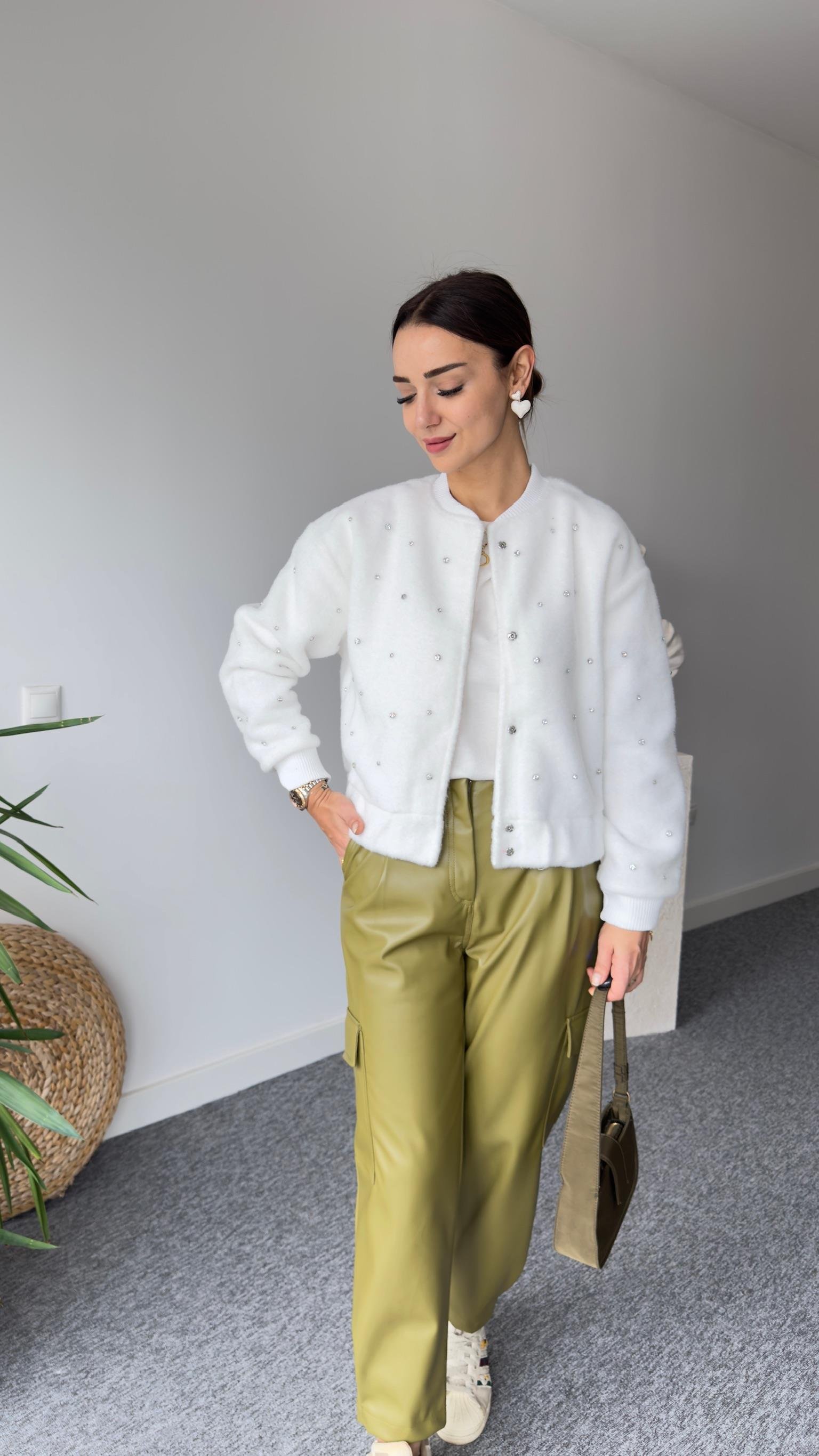 Cylie Zra Model Taşlı Ekru Bomber Ceket