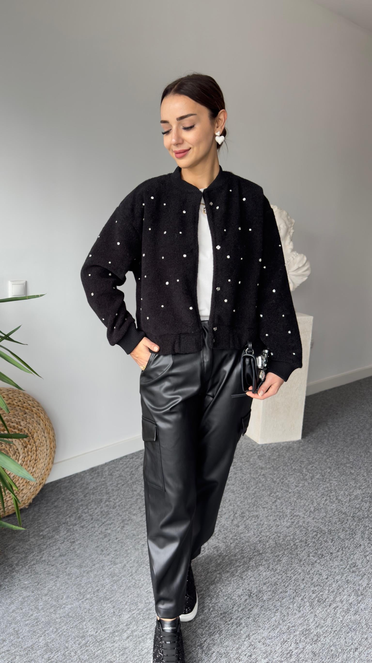 Cylie Zra Model Taşlı Siyah Bomber Ceket