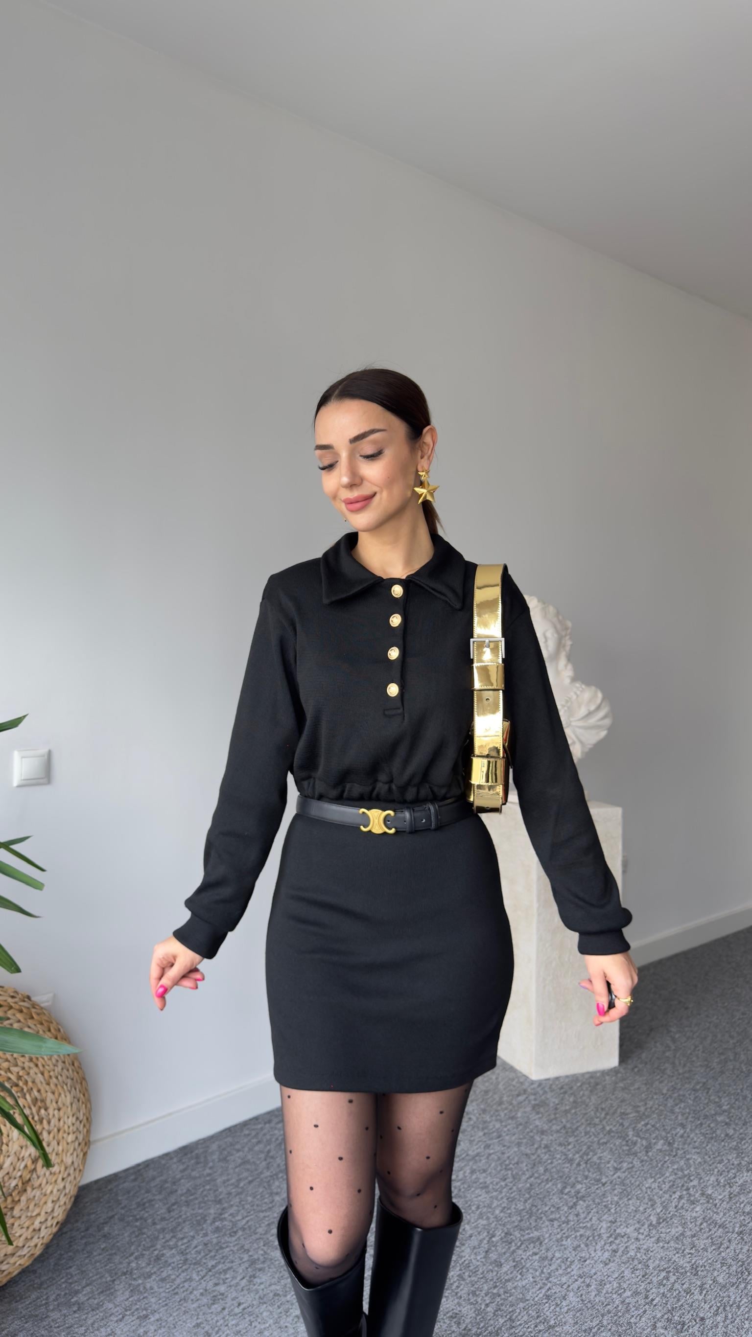 Siyah Gold Düğmeli Triko Takım