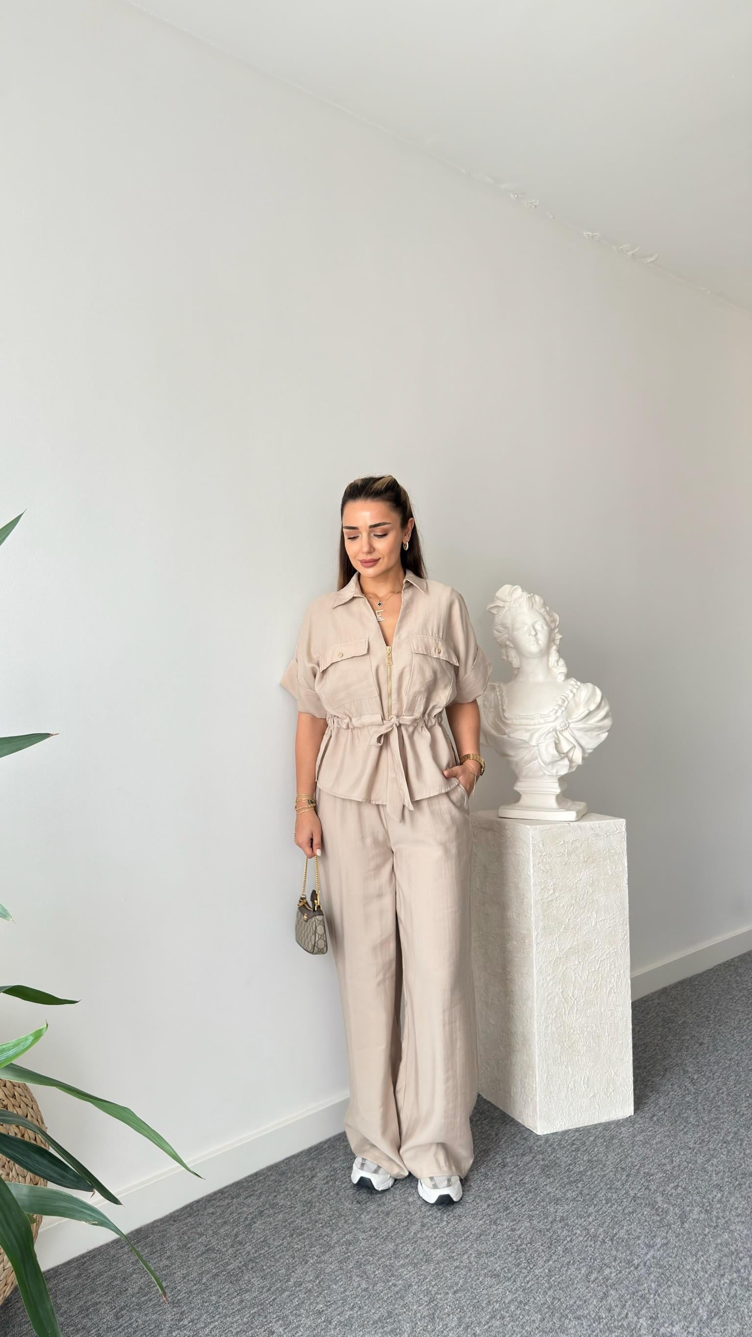 Bej Resa Gold Fermuarlı Tensel Takım