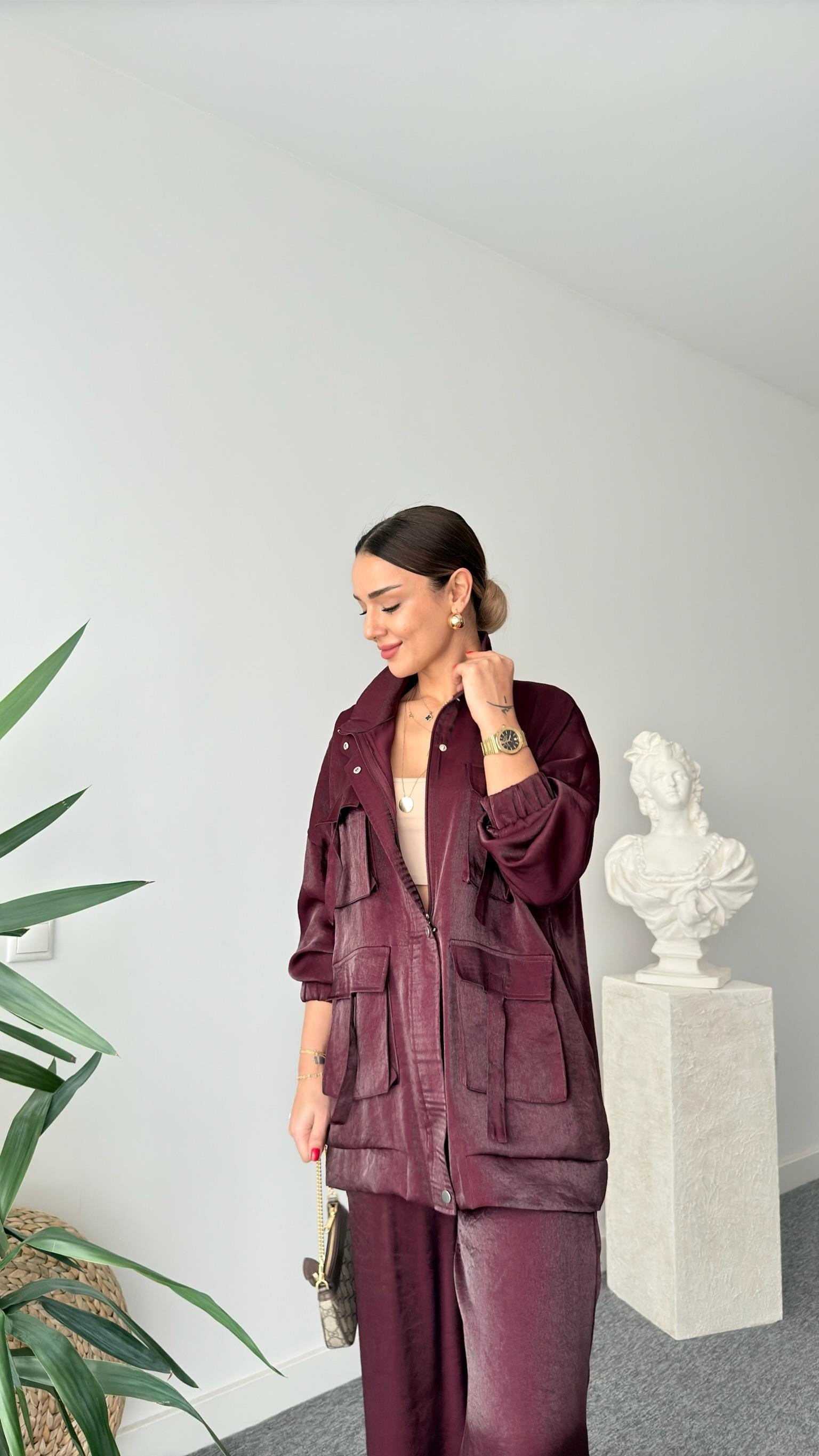 Bordo Vuaye Cep Detaylı Takım