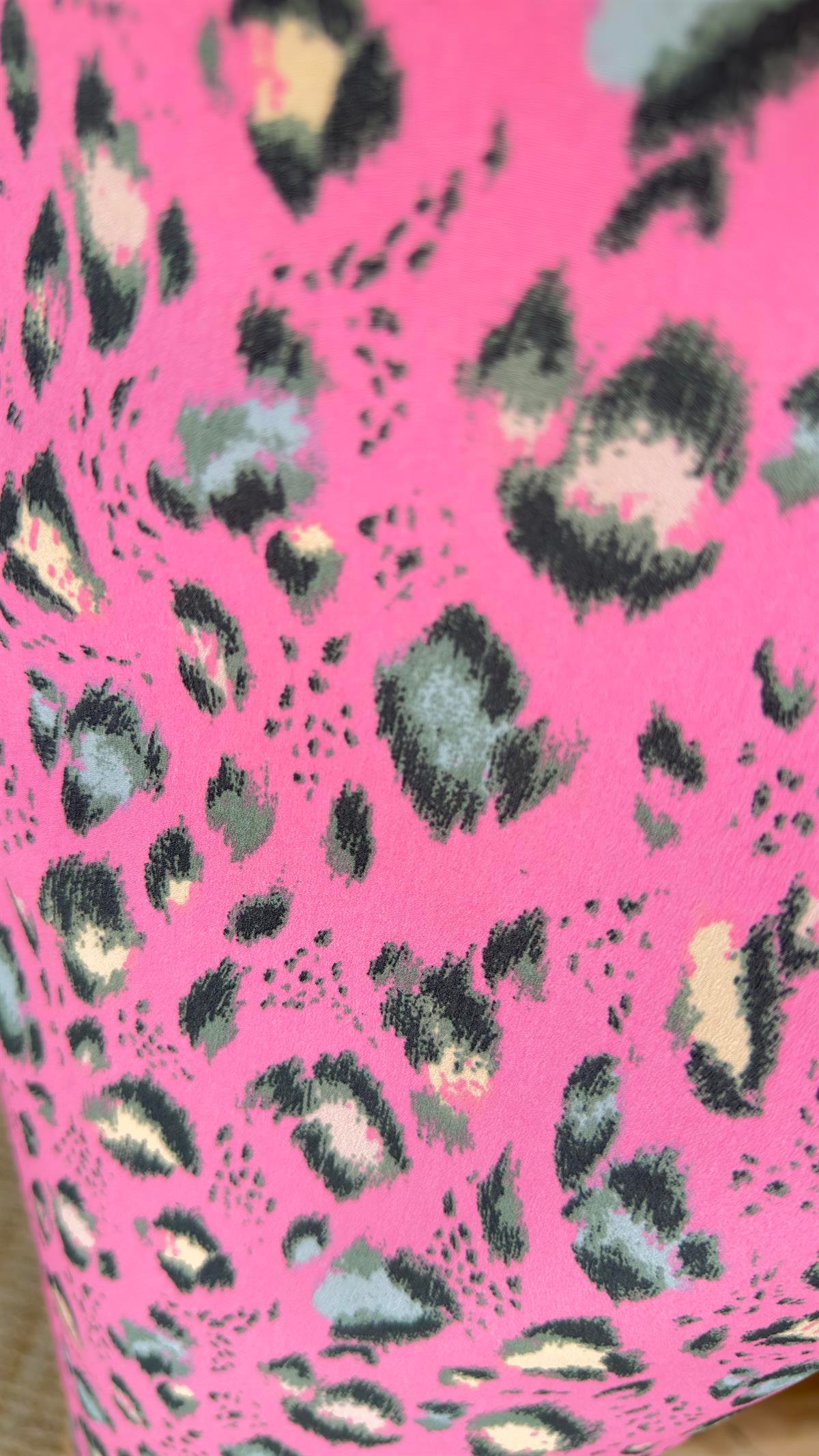 Rovena Leopar Desenli Pembe Elbise 