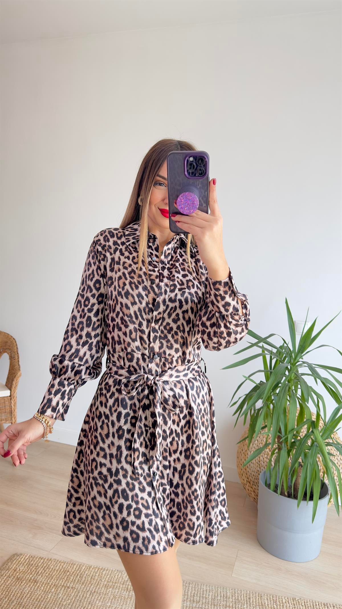 Orj Marka Kuşaklı Leopar Elbise