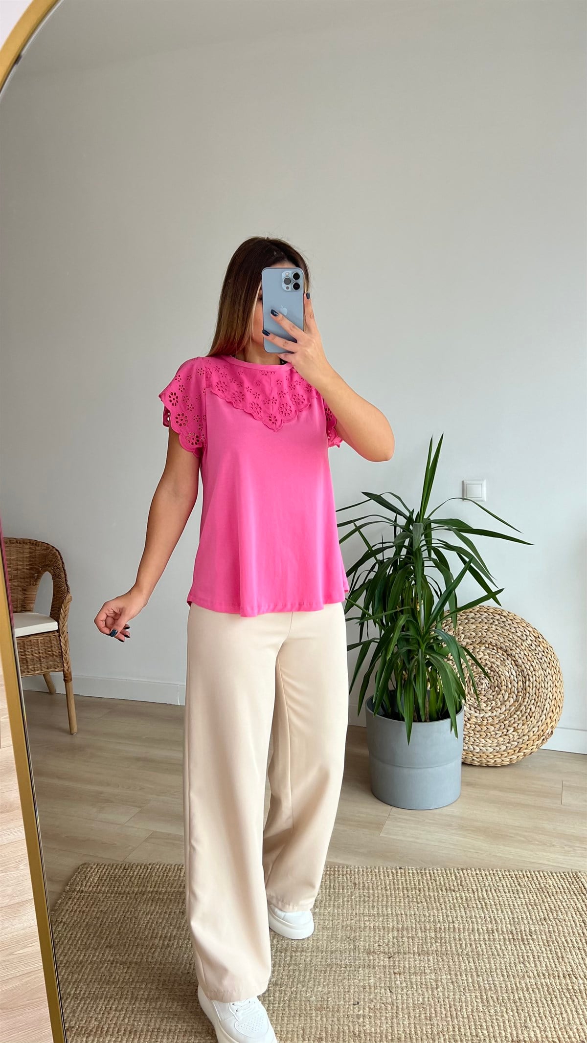 Kolları Fisto Pembe Tshirt