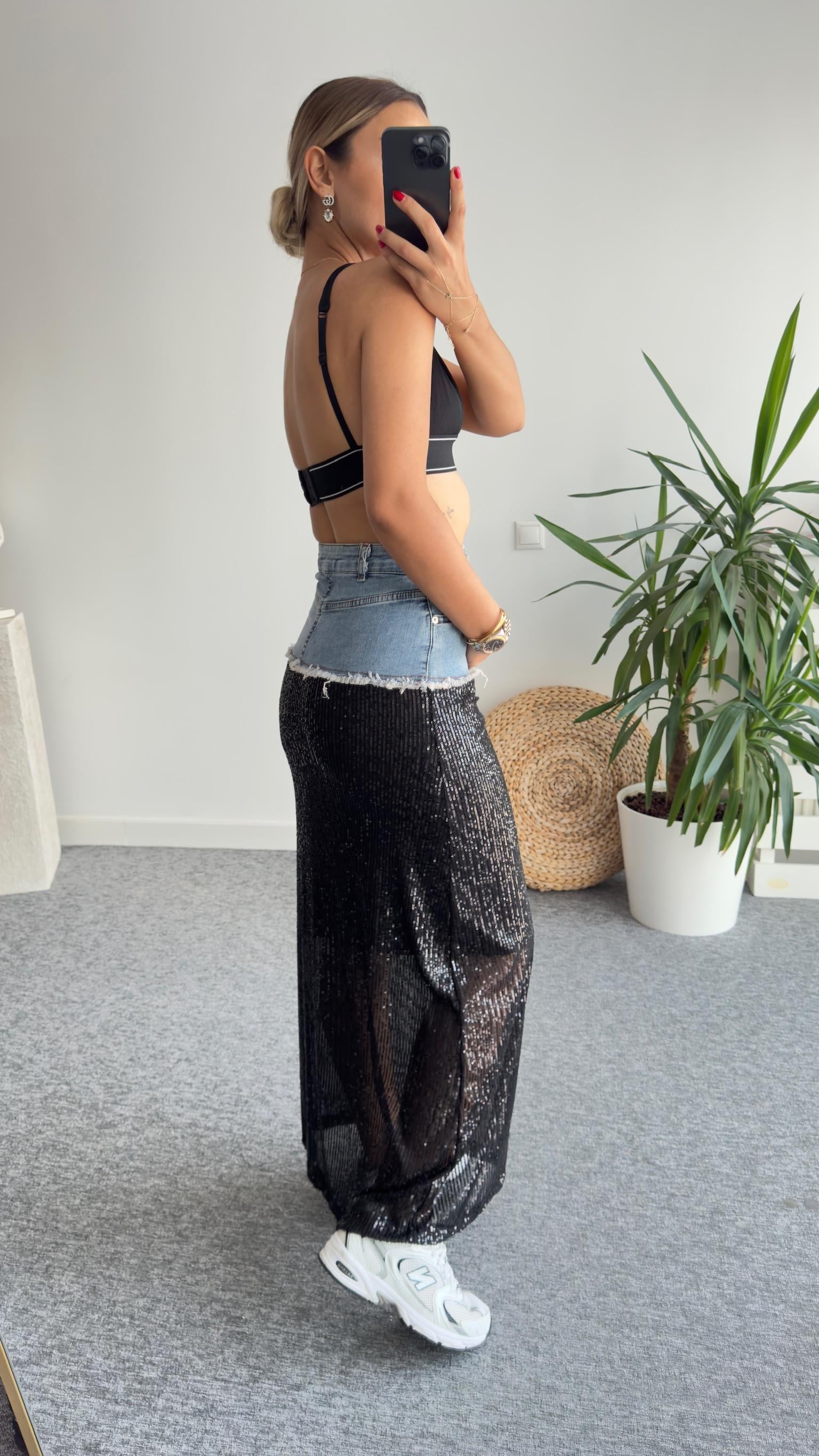 Kot Garnili Payetli Uzun Etek