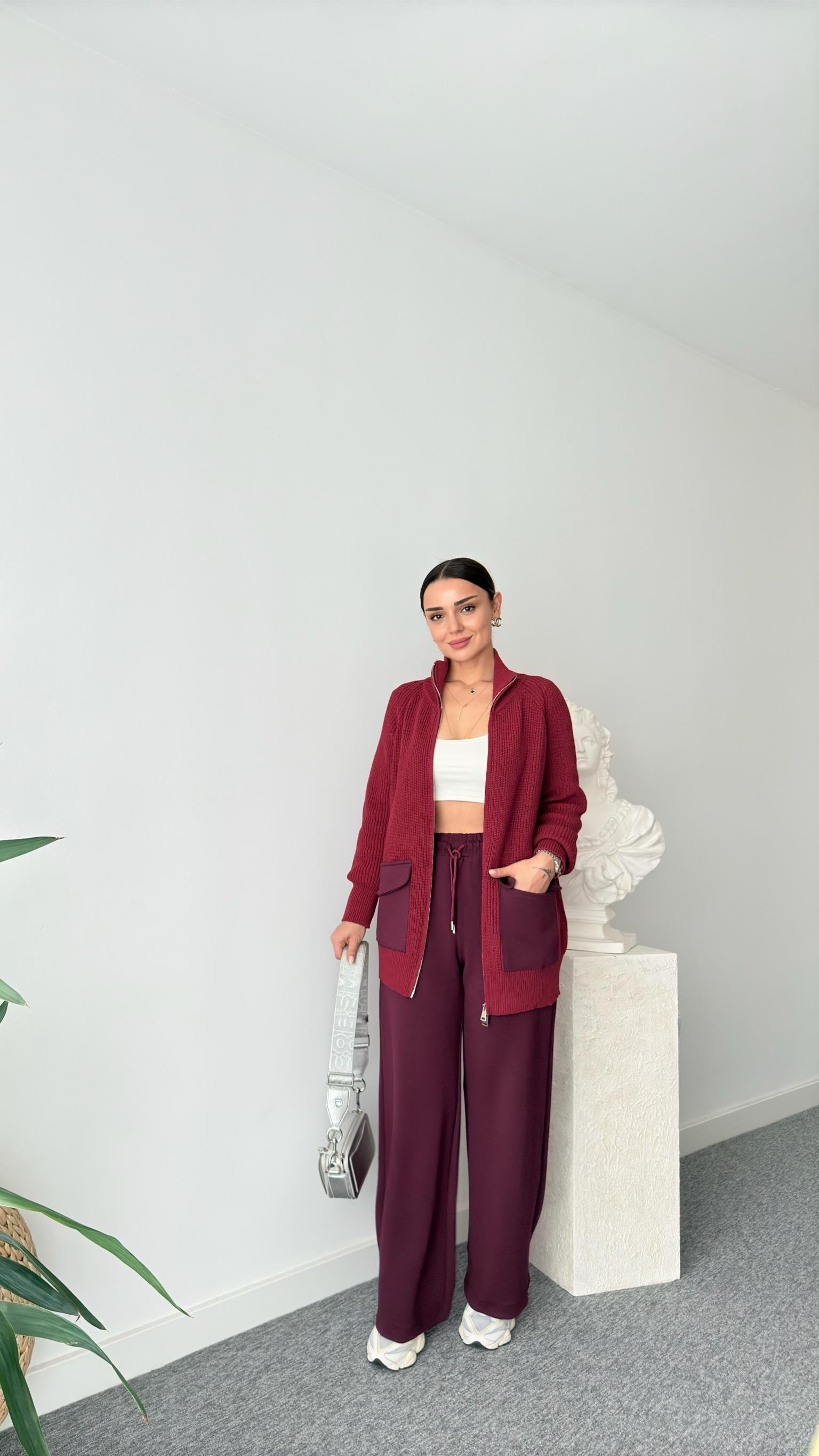 Bordo Triko Modal Mixli Tasarım Takım