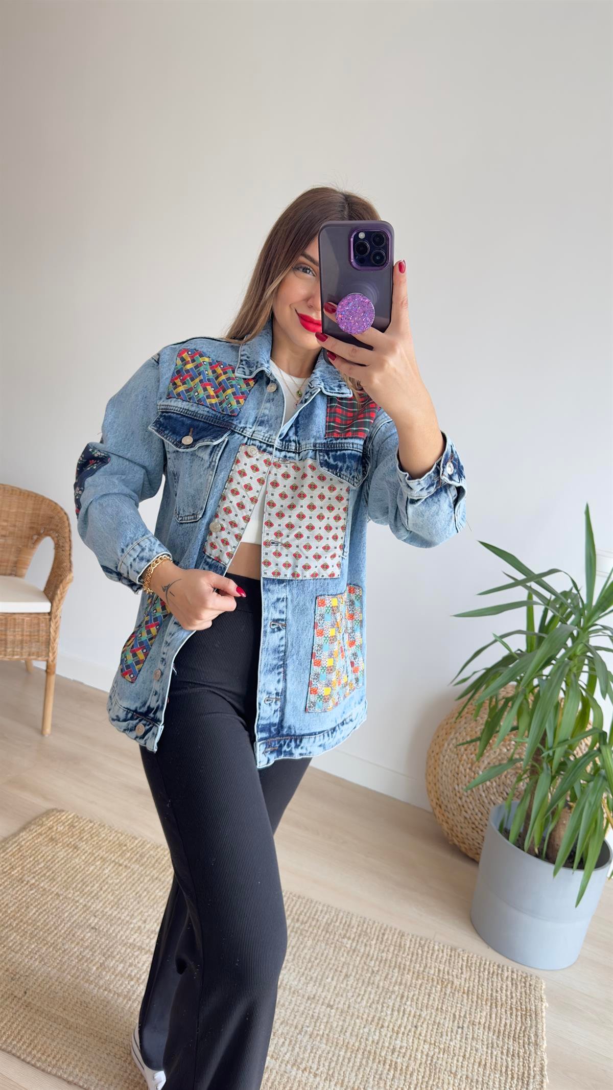 Patchwork Tasarım Kot Ceket