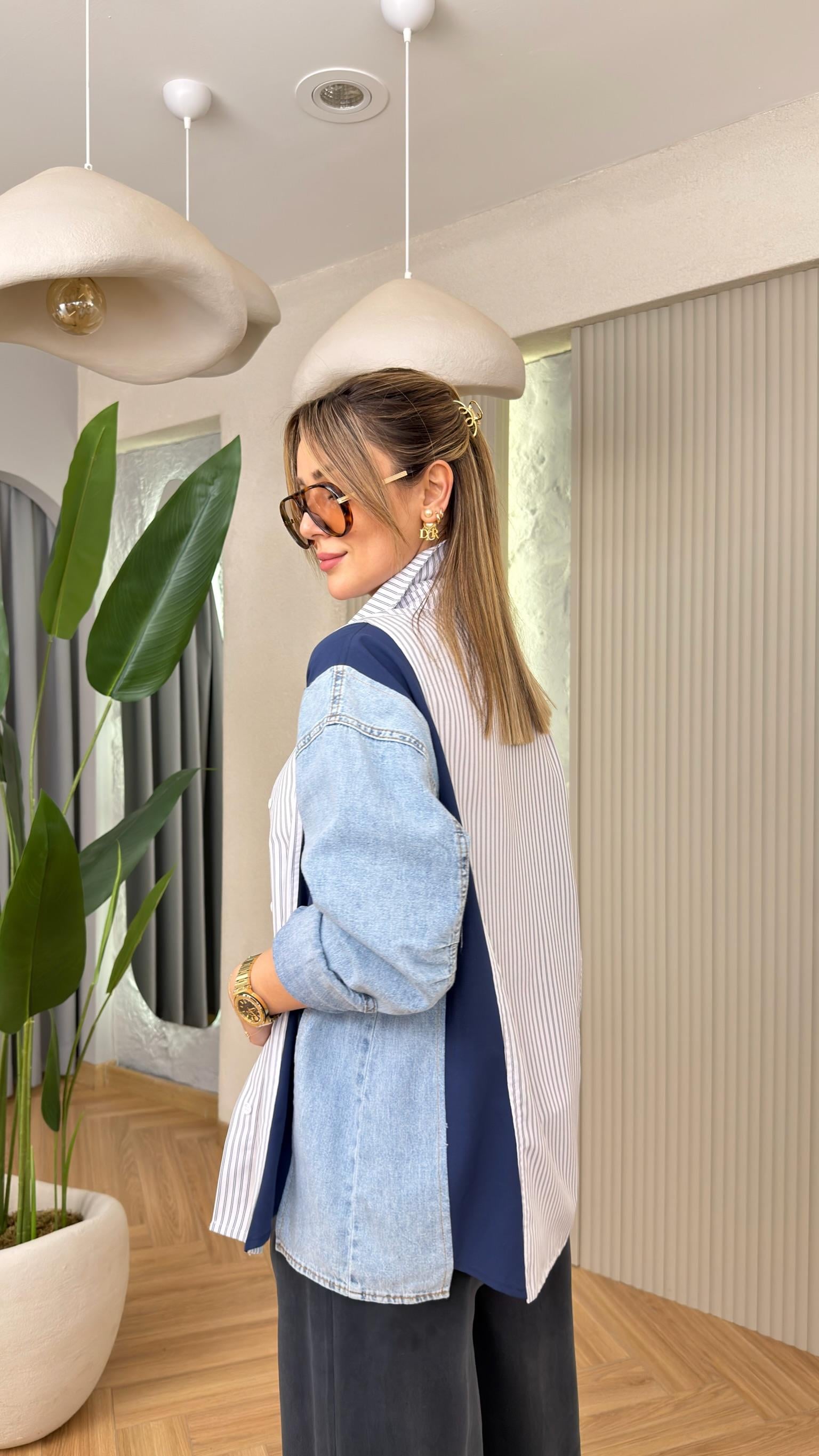 Mavi Porter Kot Garnili Çizgili Gömlek(ÖN SİPARİŞ ÜRÜNÜ)