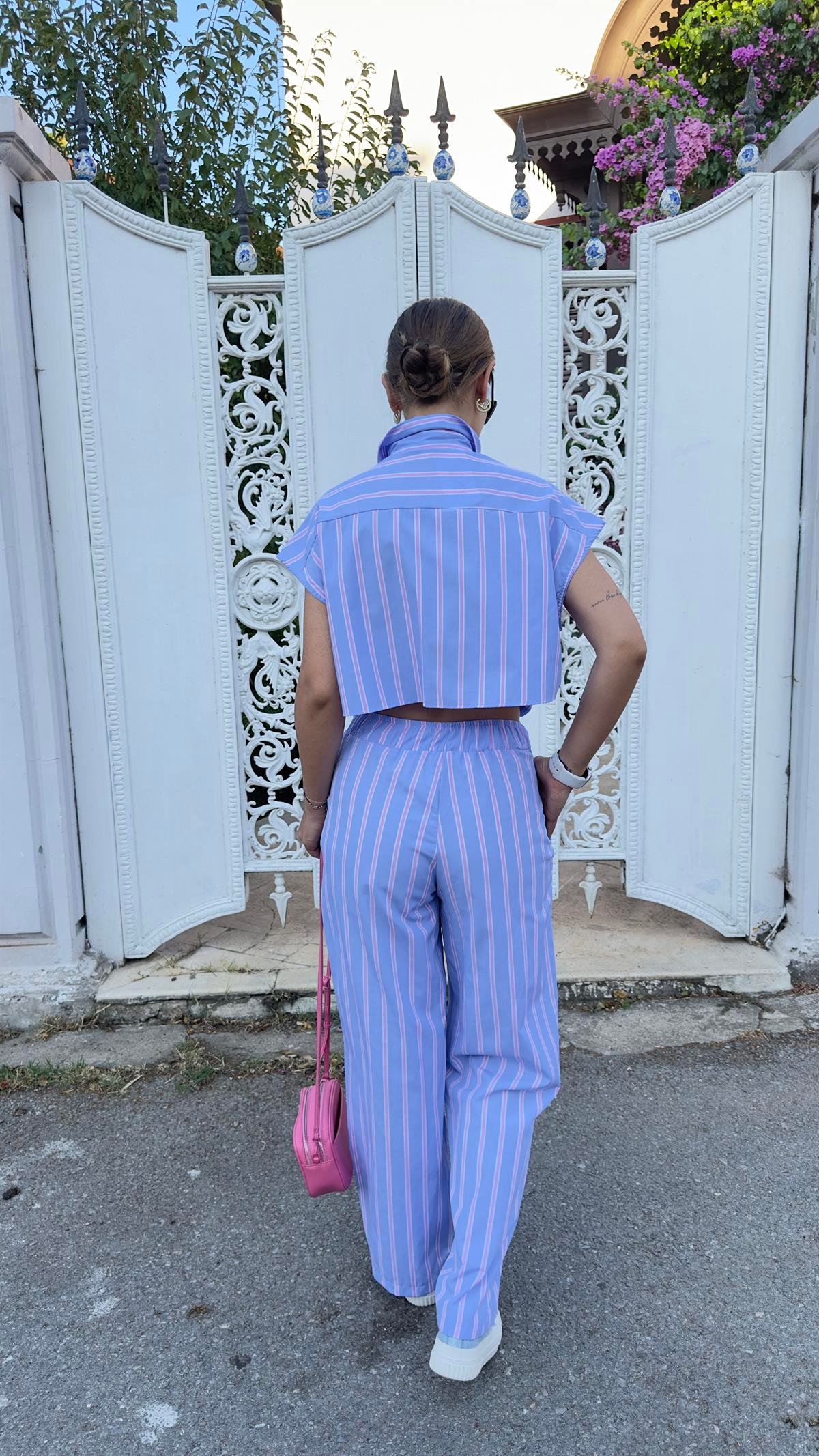 Pembe Çizgili Gömlekli İkili Takım