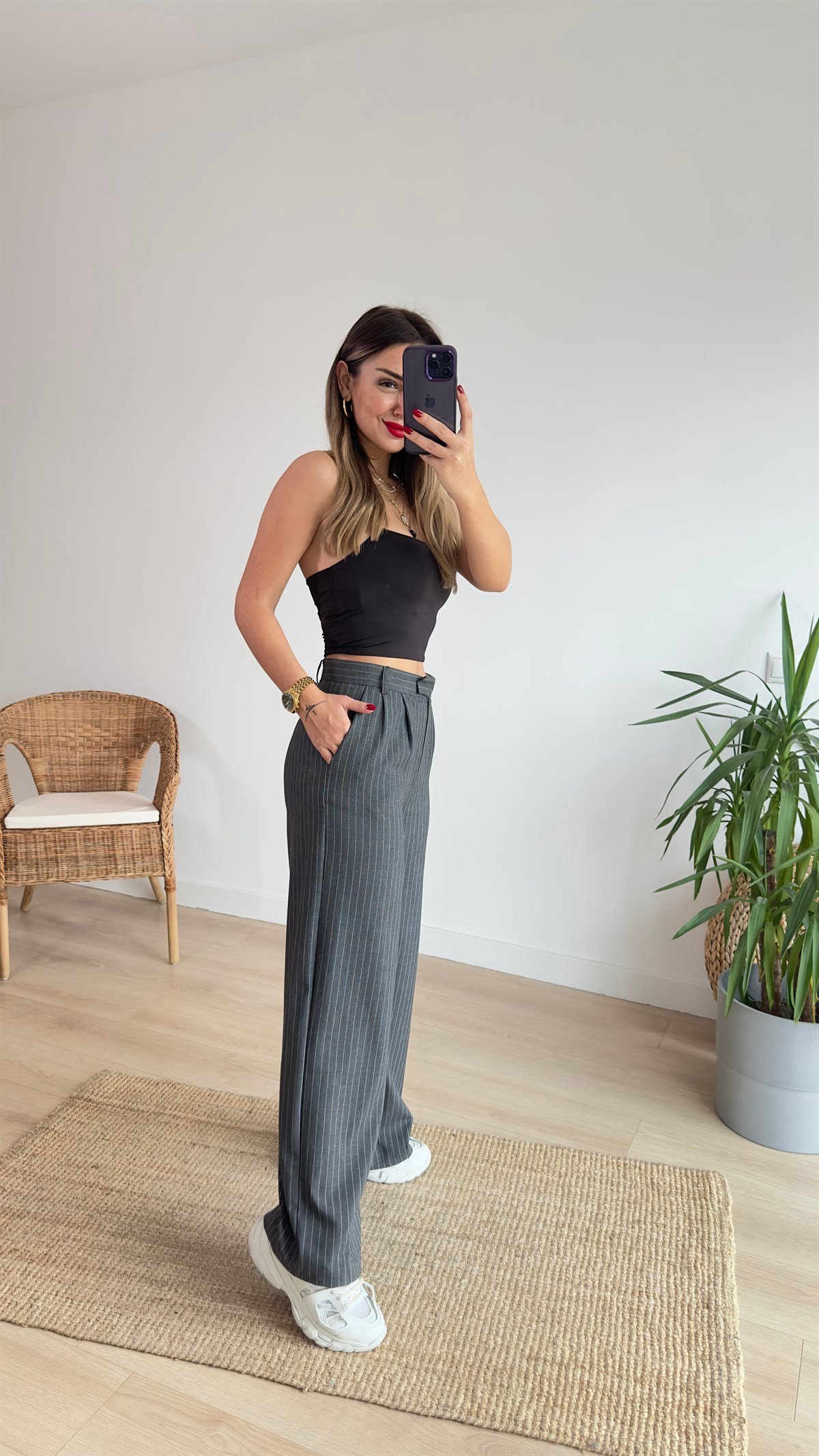 Çizgili Gri Maskülen Takım