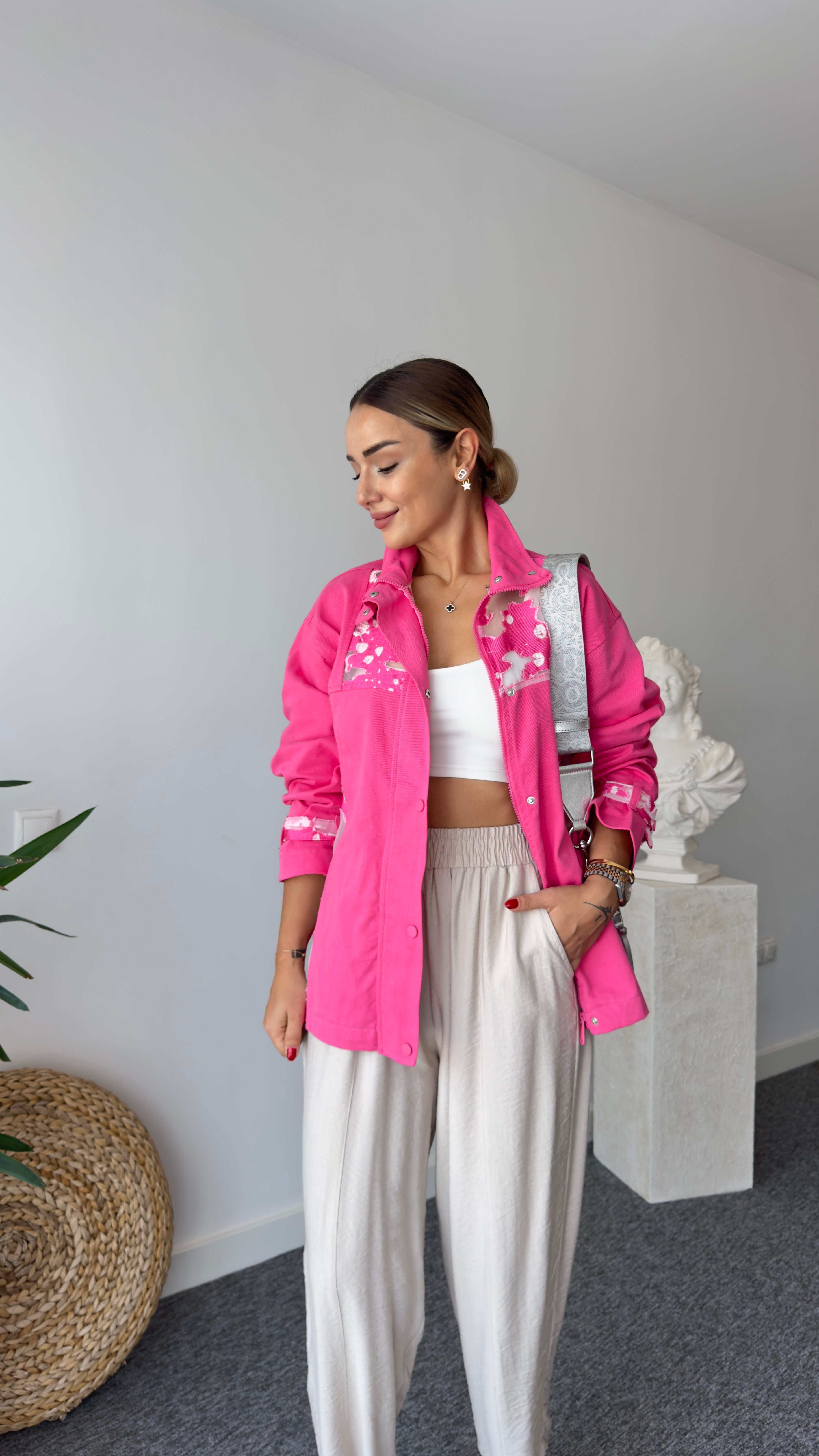 Yakma Fuşya  Organze Ceket