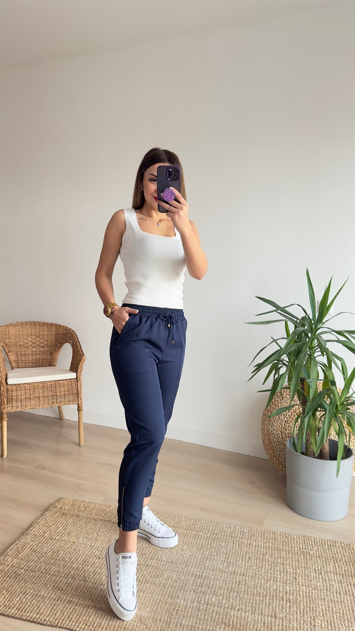 Paça Fermuarlı Lacivert Pantolon