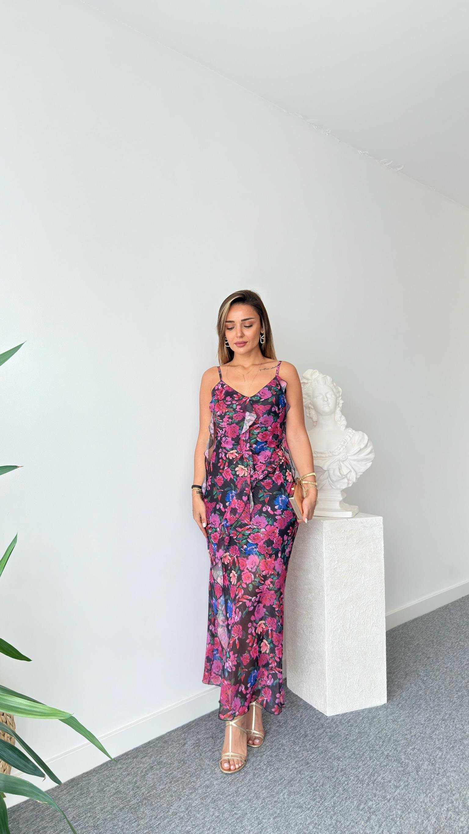 İpkyl Model  Fırfırlı İp Askılı Elbise 