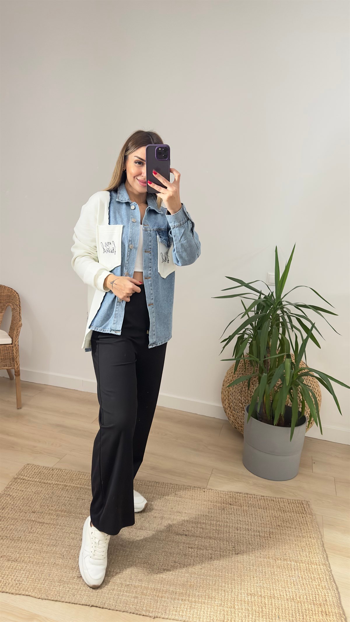 Penye Detaylı Asimetrik Kot Ceket