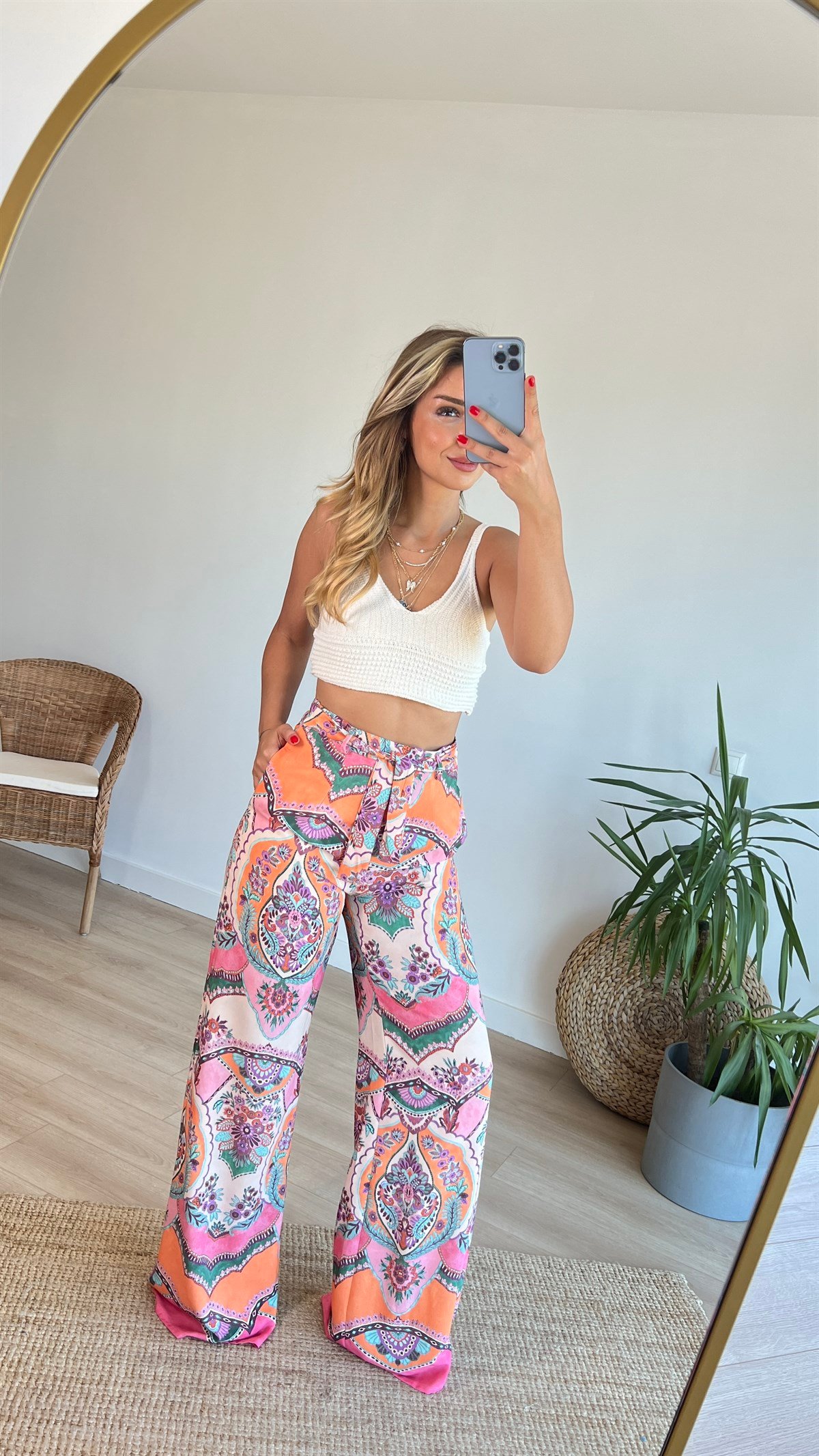 Zara Model Şal Desen Kuşaklı Pantolon