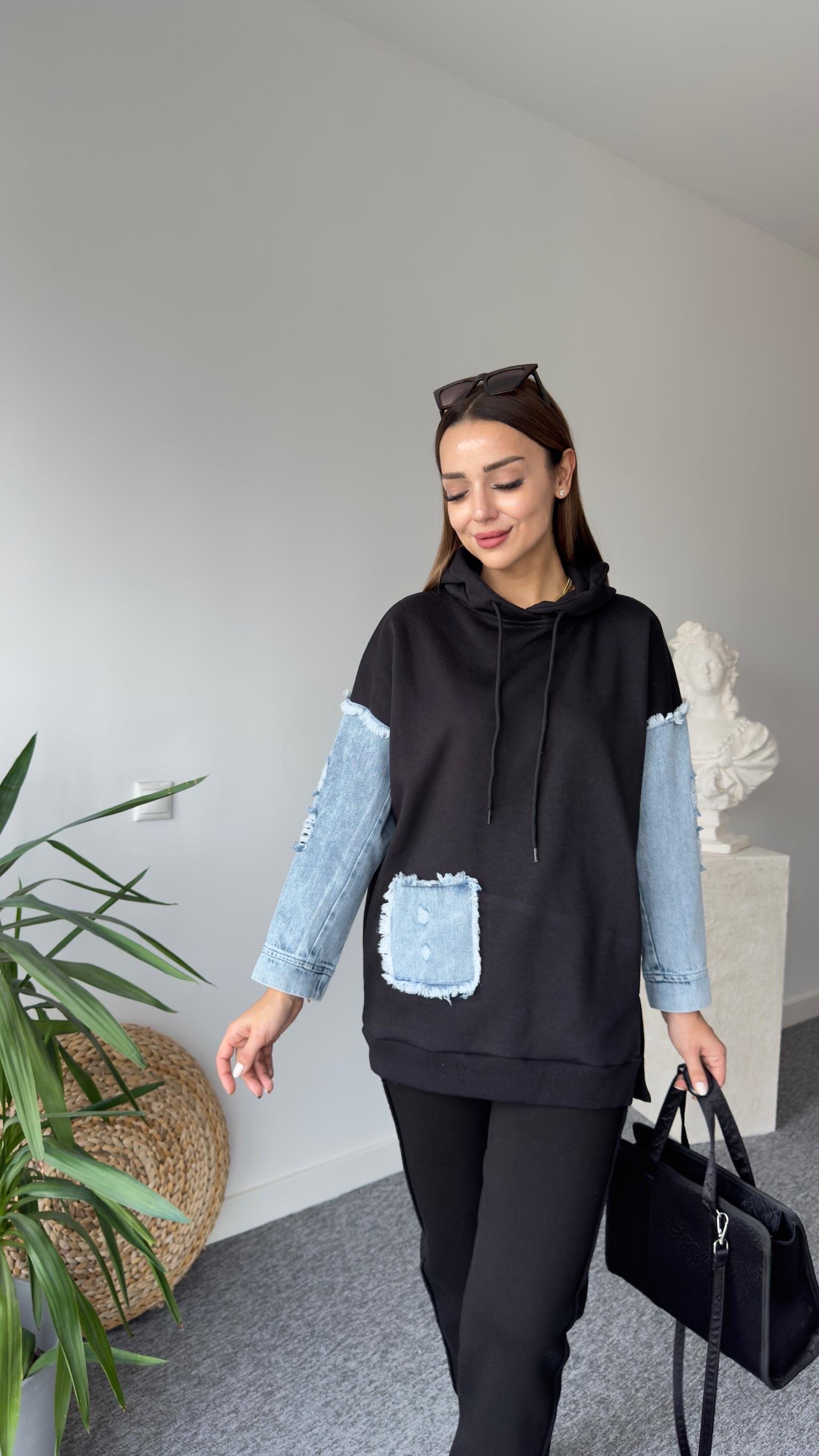 Piem Kot Detay Siyah Sweatshirt
