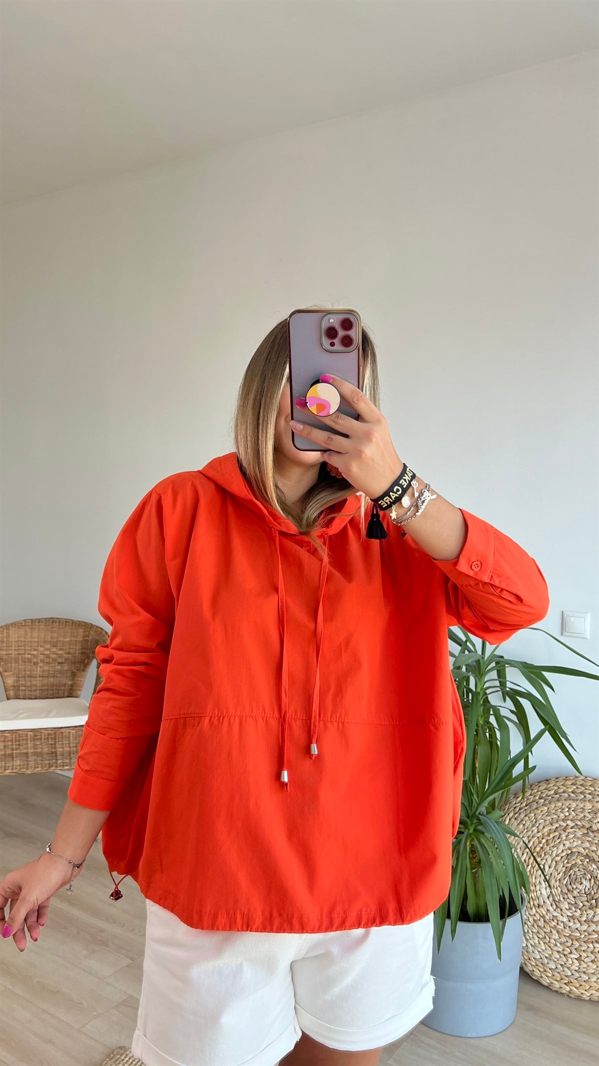 Poplin Turuncu Kapüşonlu Sweatshirt