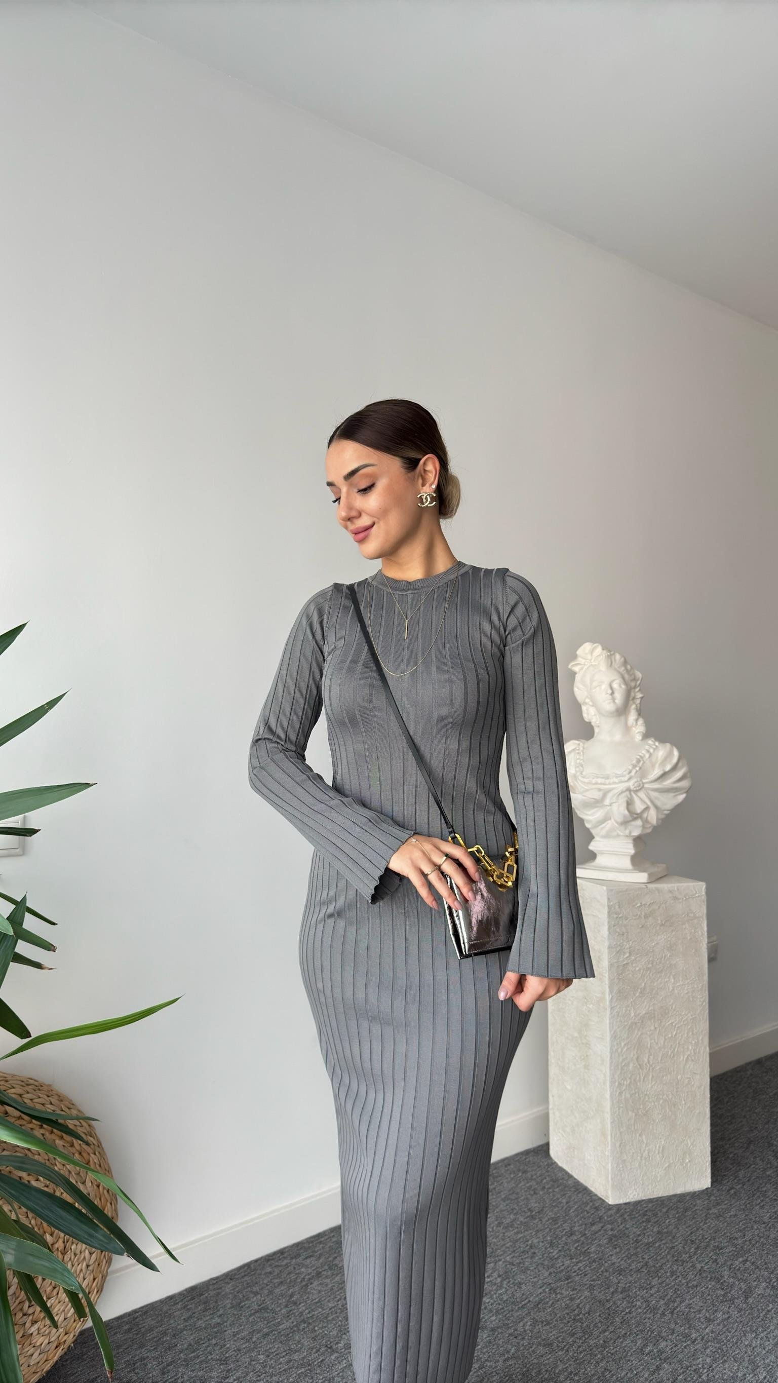 Rudi Zra Model Gri Çelik Triko Elbise 