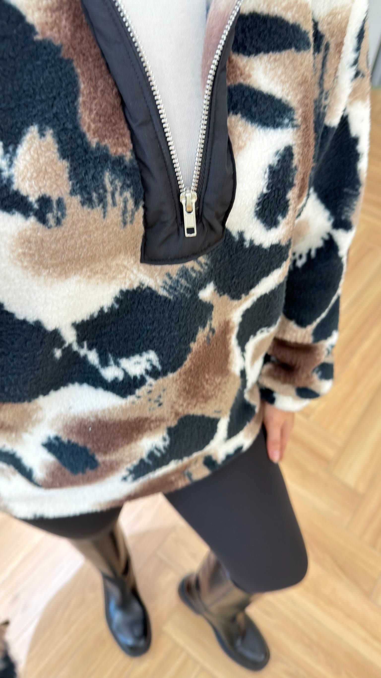 Tavia Yarım Fermuarlı Kahve Siyah Polar Sweat