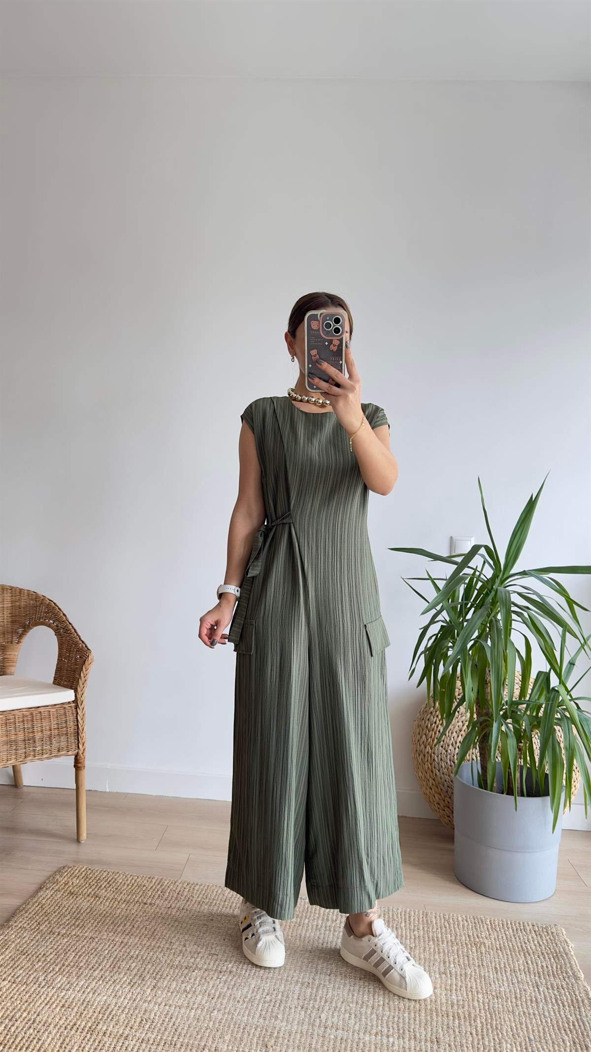 Verte Kuşak Detaylı Haki Tulum