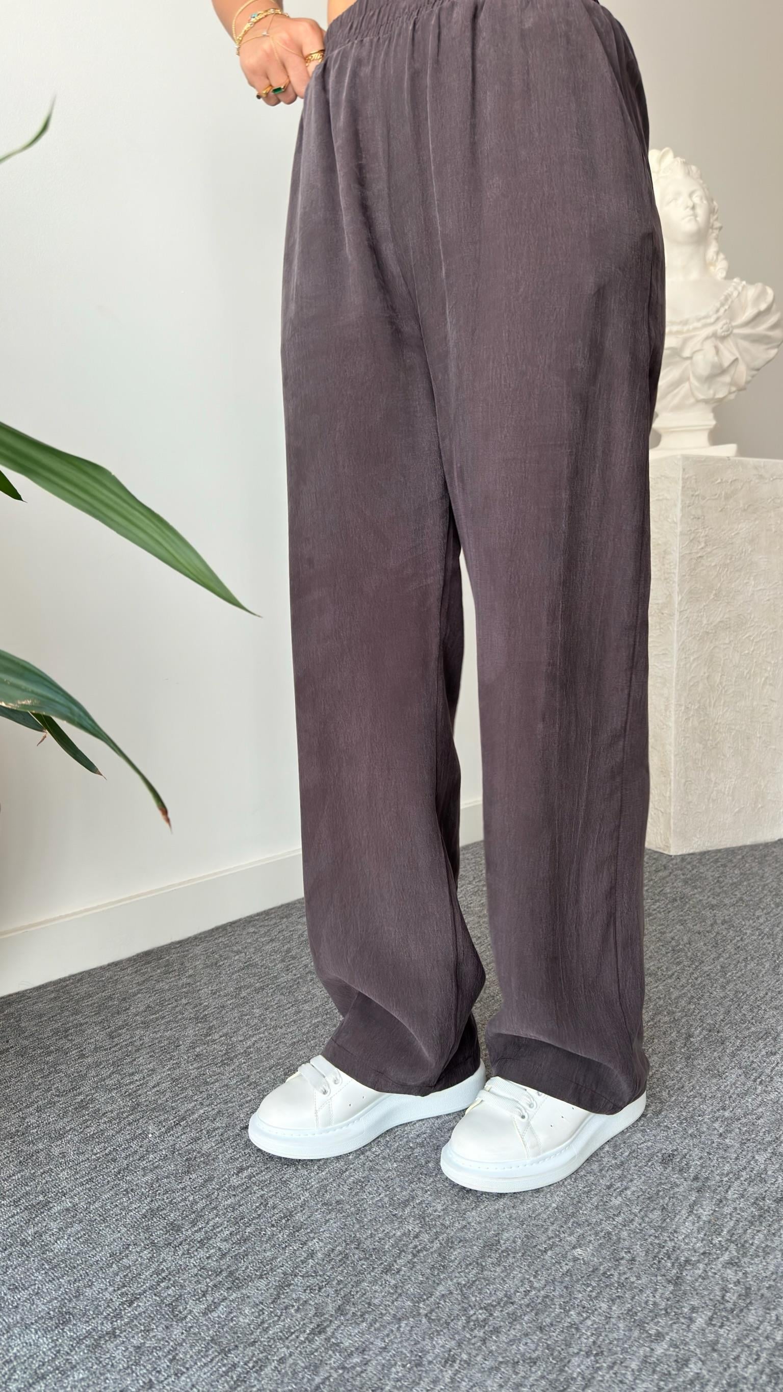 Kahve Elyor Tensel Bluz Pantolon Takım