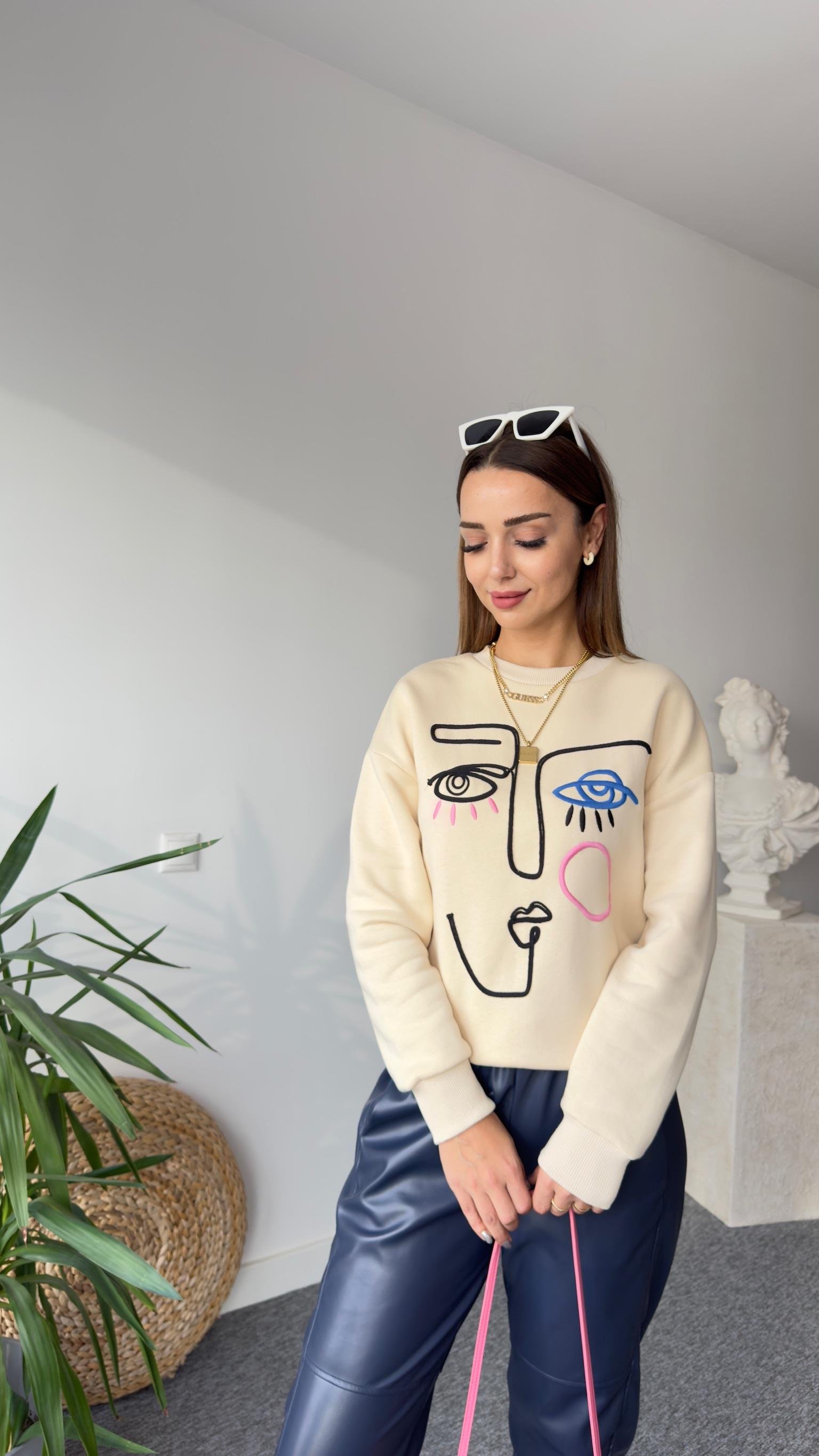 Yüz Figürlü Zra Model Bej Sweat