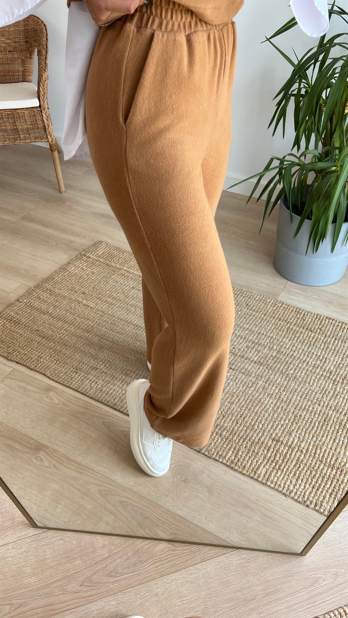 Camel Gömlek Detaylı Bluz Pantolon Takım