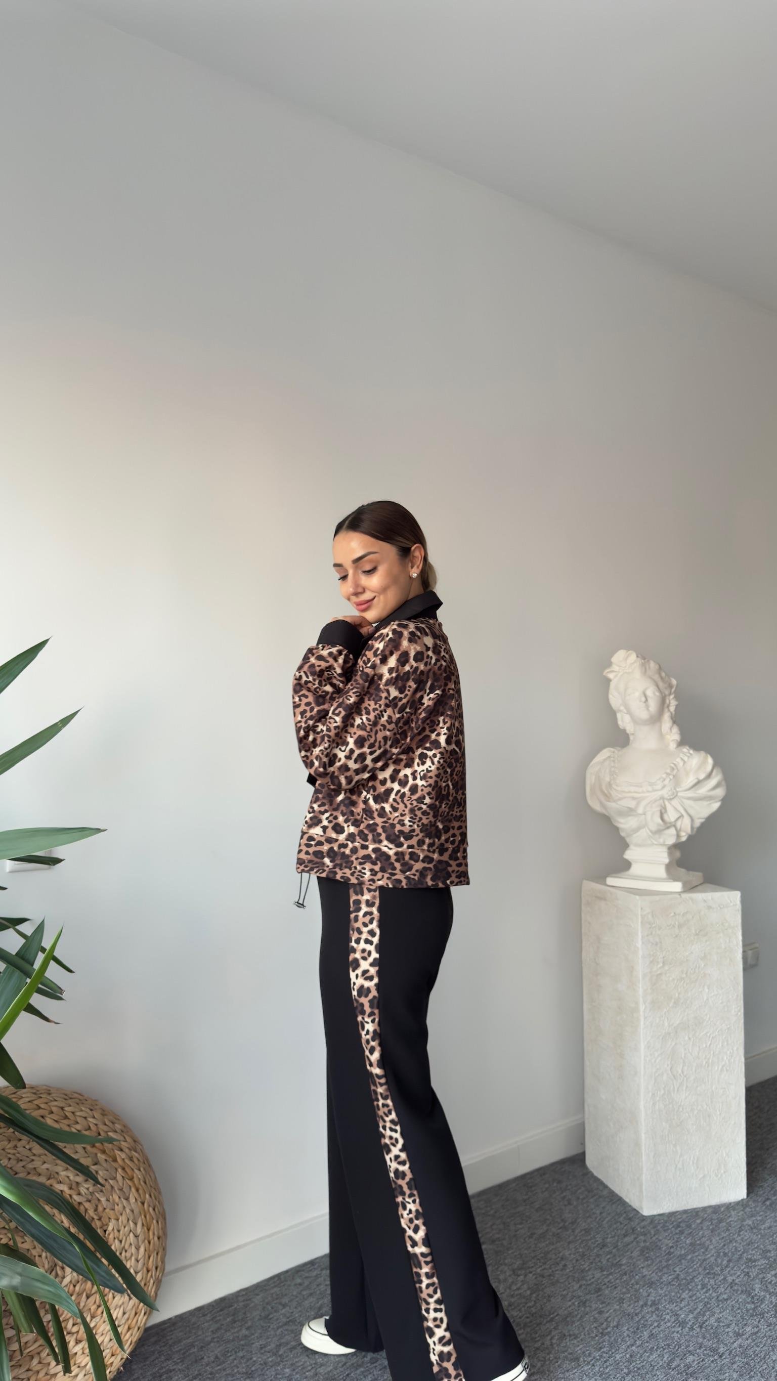Oliva Leopar Detaylı Sweat Pantolon Takım