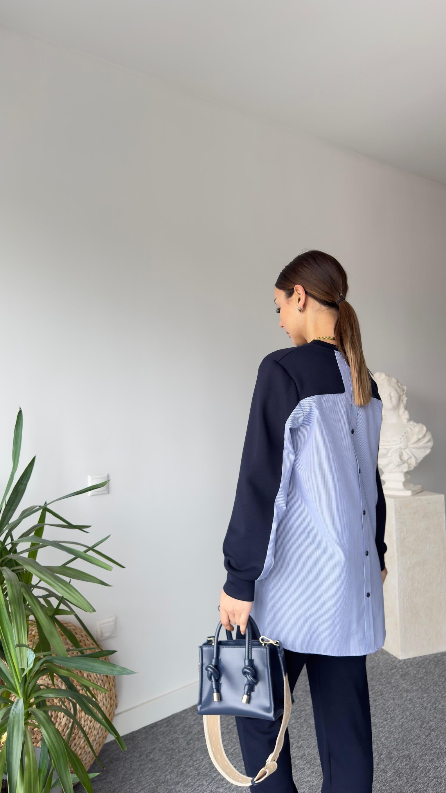 Sırt Poplin Detay Düğmeli Modal Sweat