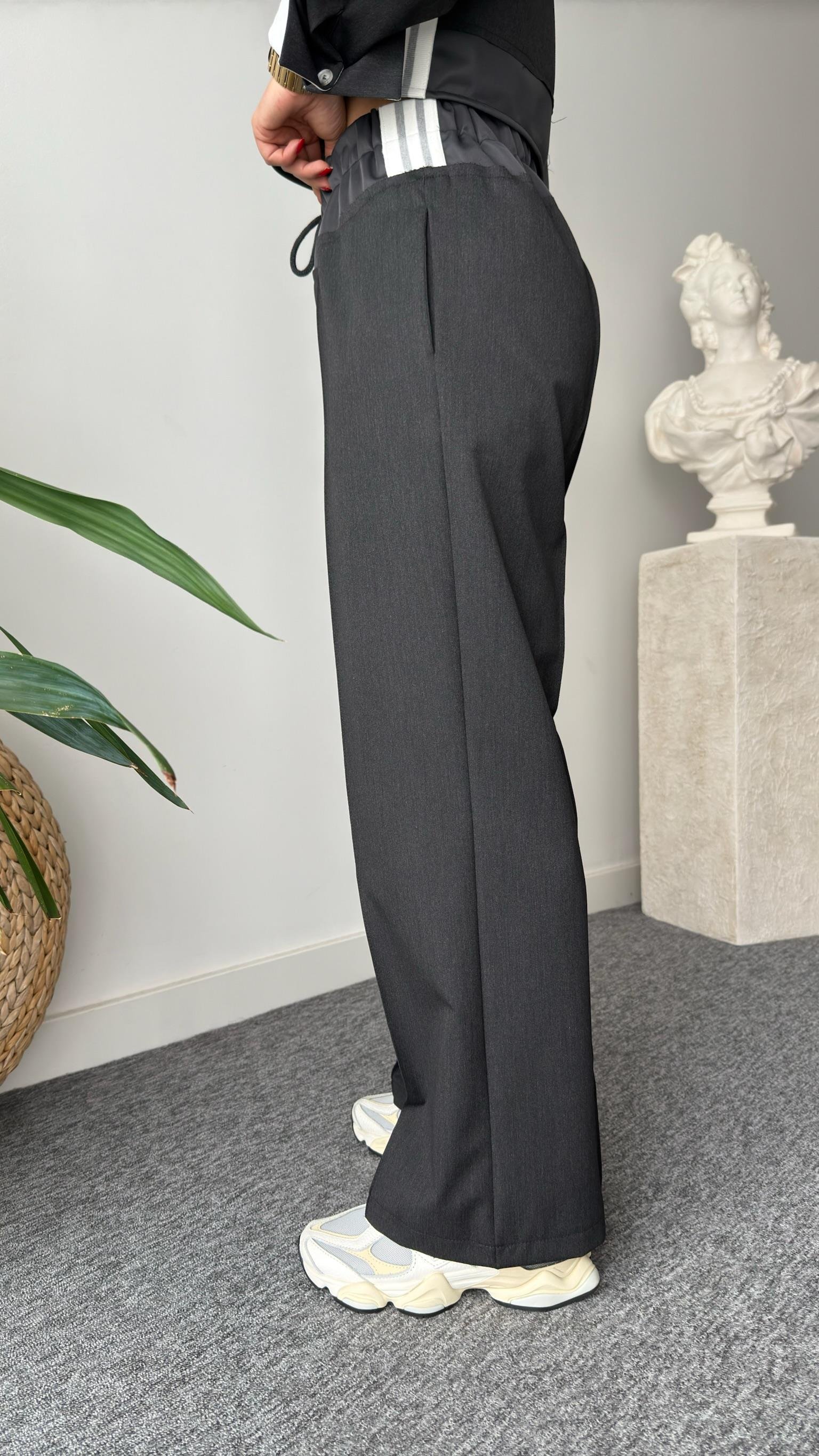 Linen Bel Detaylı Antrasit Pantolon
