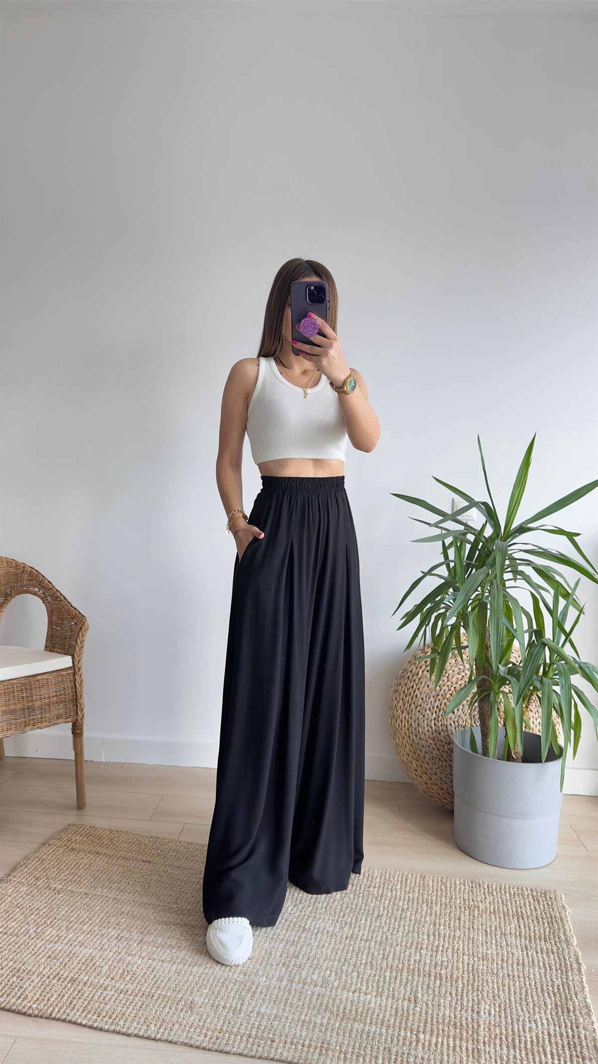 Cora Bol Paça Siyah Pantolon