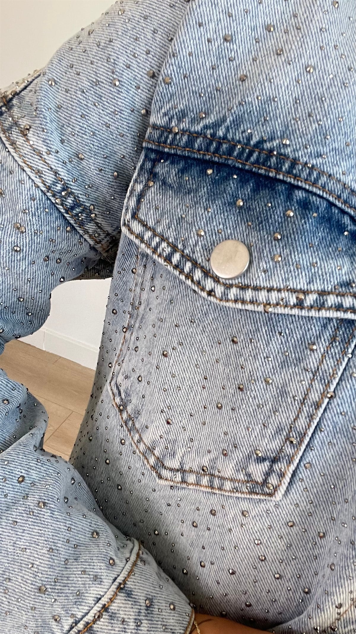 Zara Model Taş Detaylı Jean Ceket