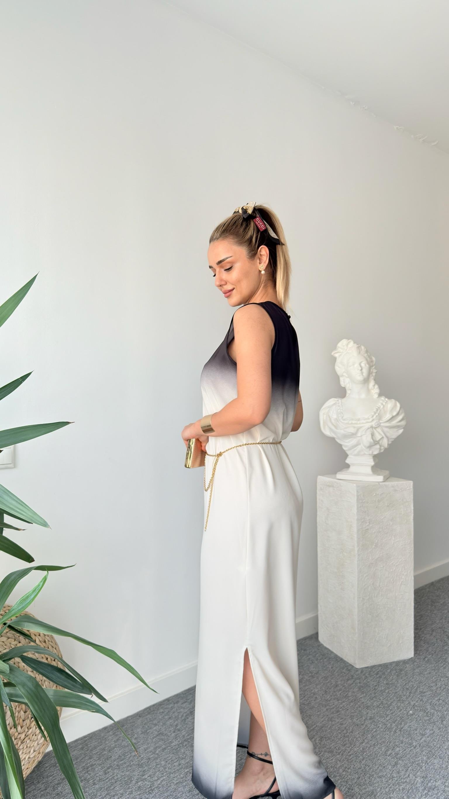 Adio Orj Model Siyah Beyaz Elbise 