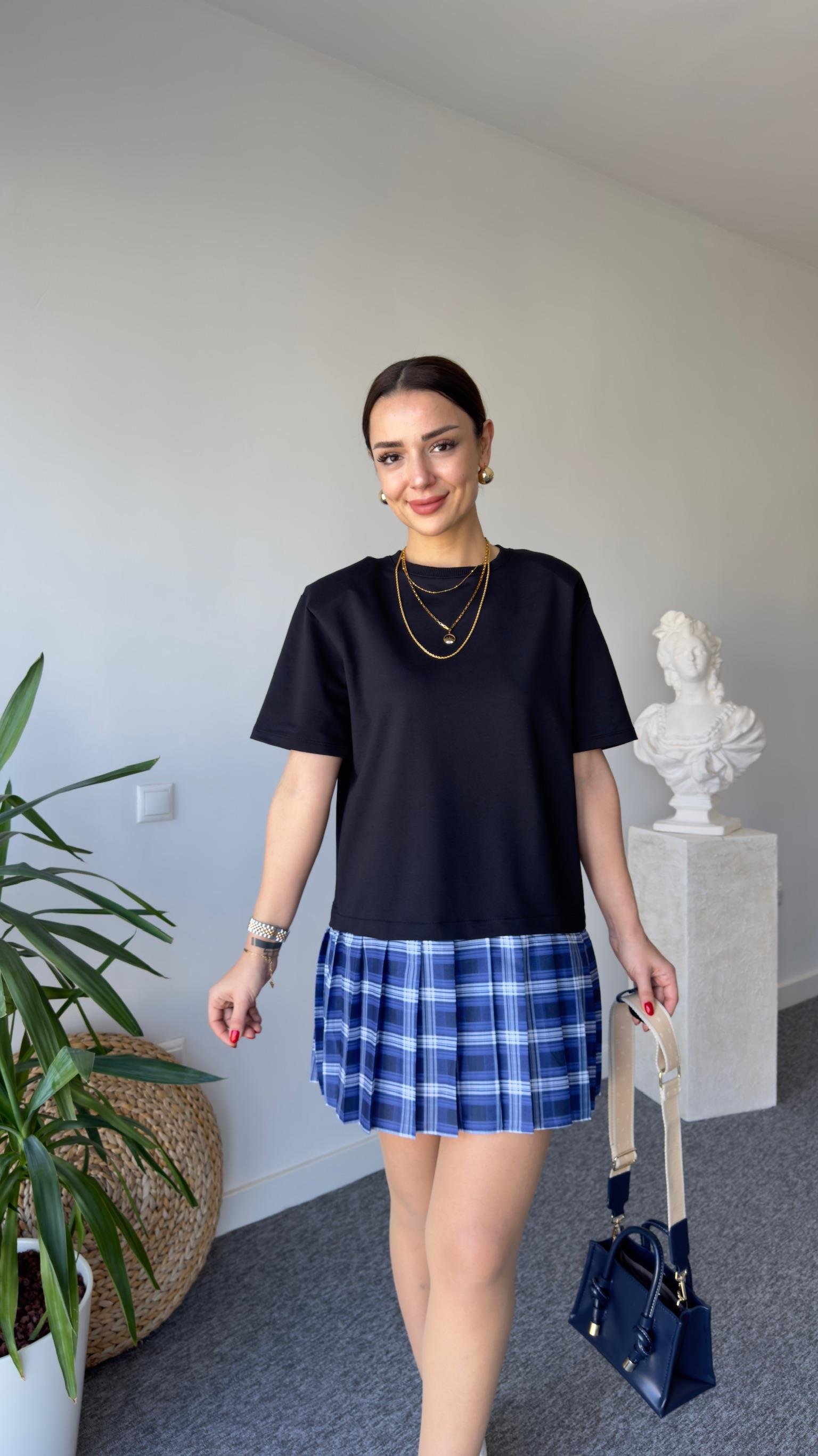 Mavi Piliseli Penye Basic Elbise 