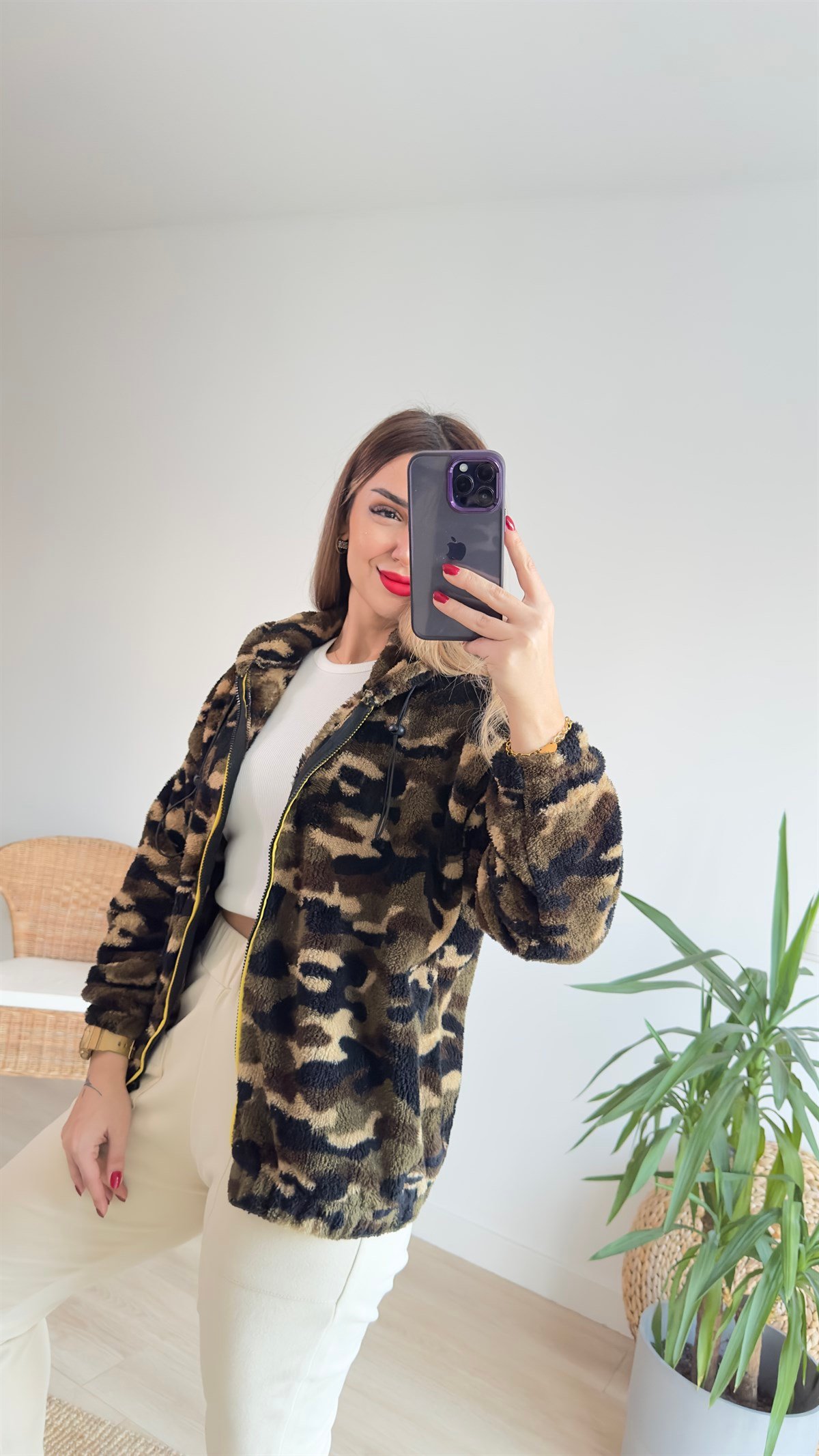 Kamuflaj Desen Peluş Mont 