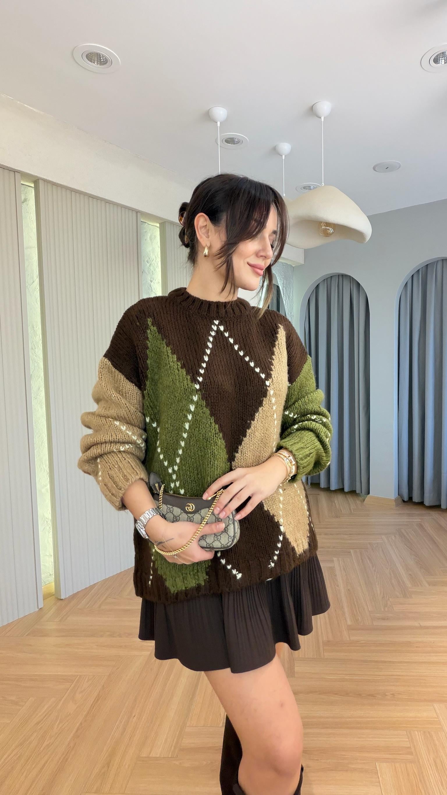 Kahve Marno Zra Model Baklava Desen Kazak