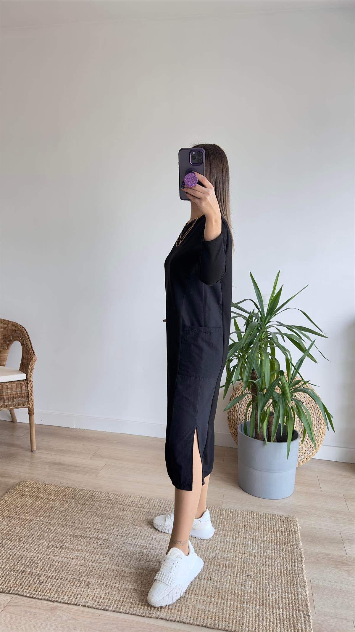 Yanları Poplin İki İplik Basic Elbise 